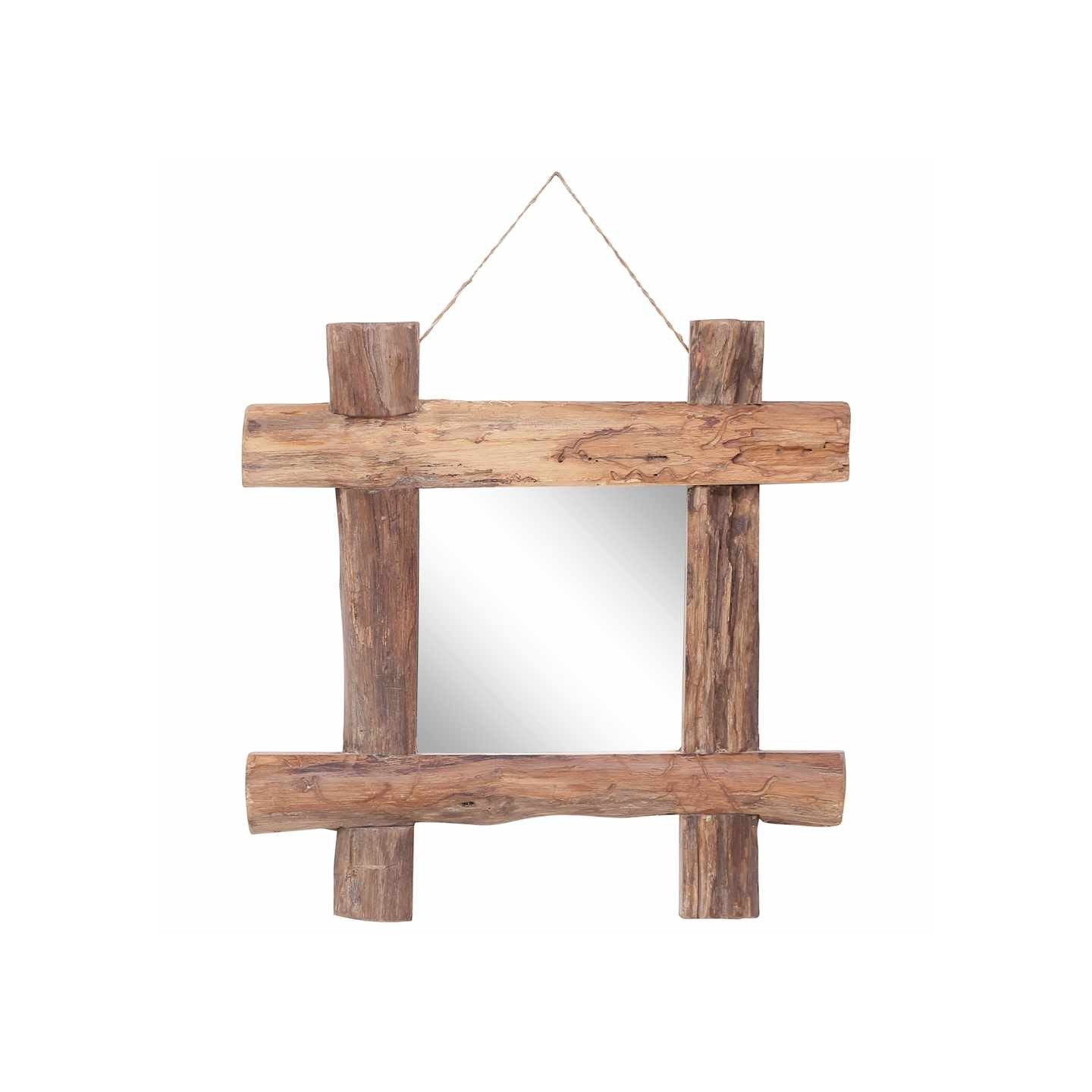 Miroir à bûches Naturel 50x50 cm bois de teck recyclé