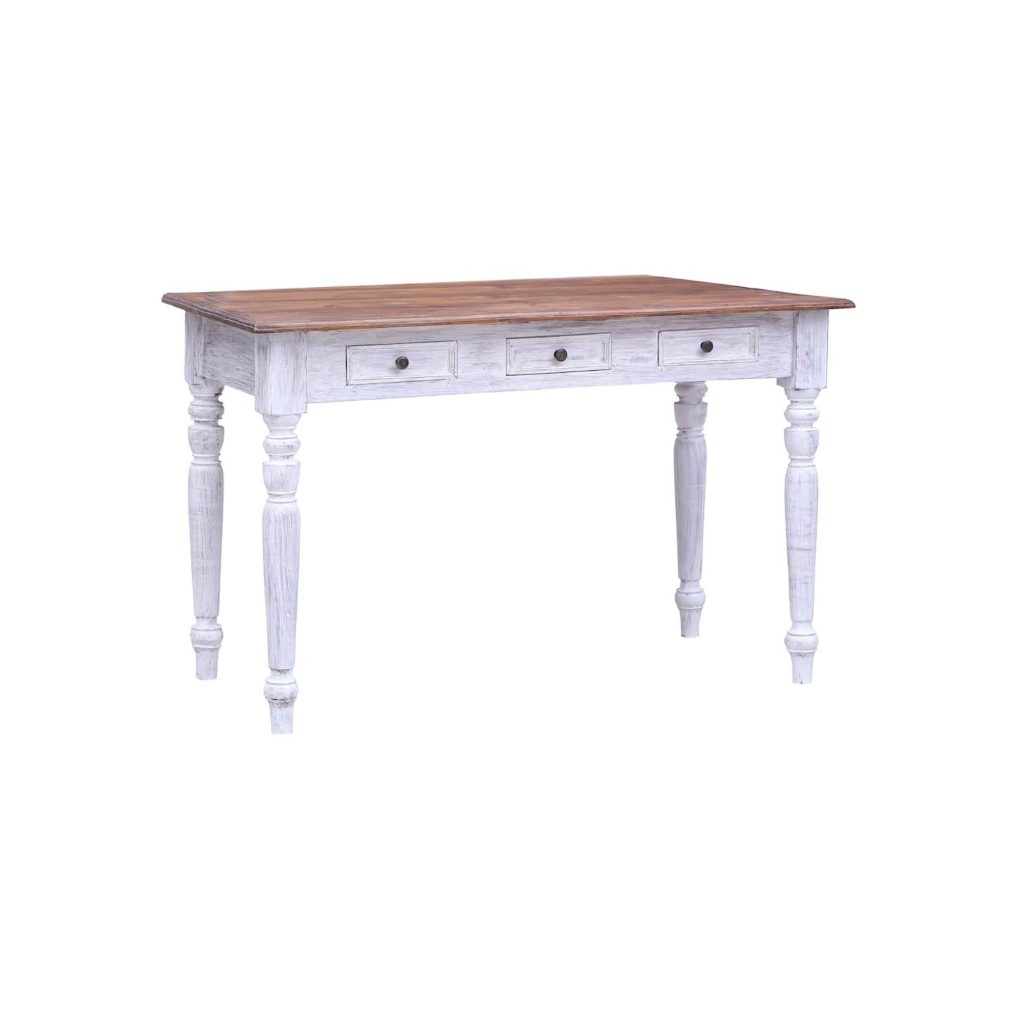 Bureau avec tiroirs blanc 117x57x75 cm bois d'acajou massif