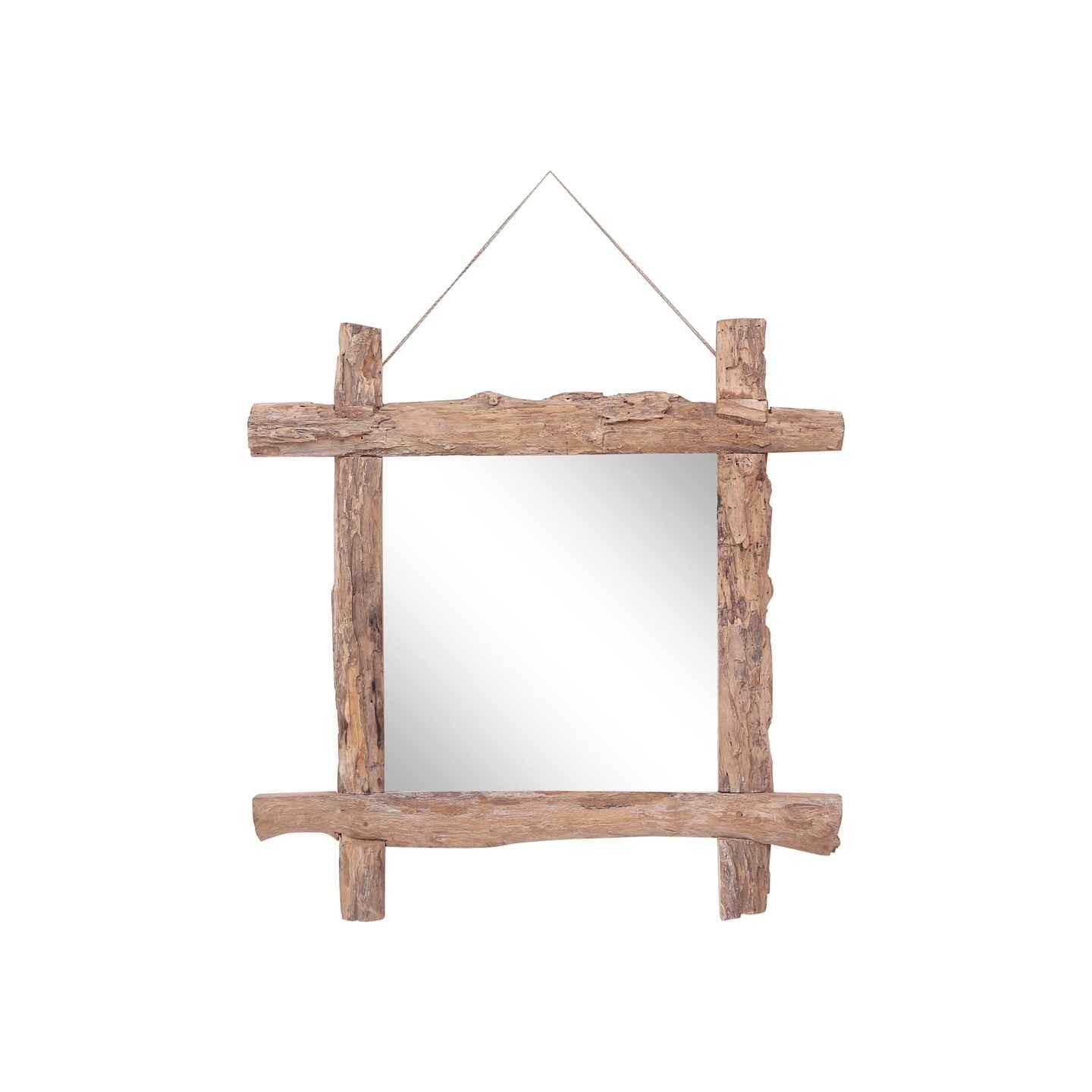Miroir à bûches Naturel 70x70 cm bois de teck recyclé