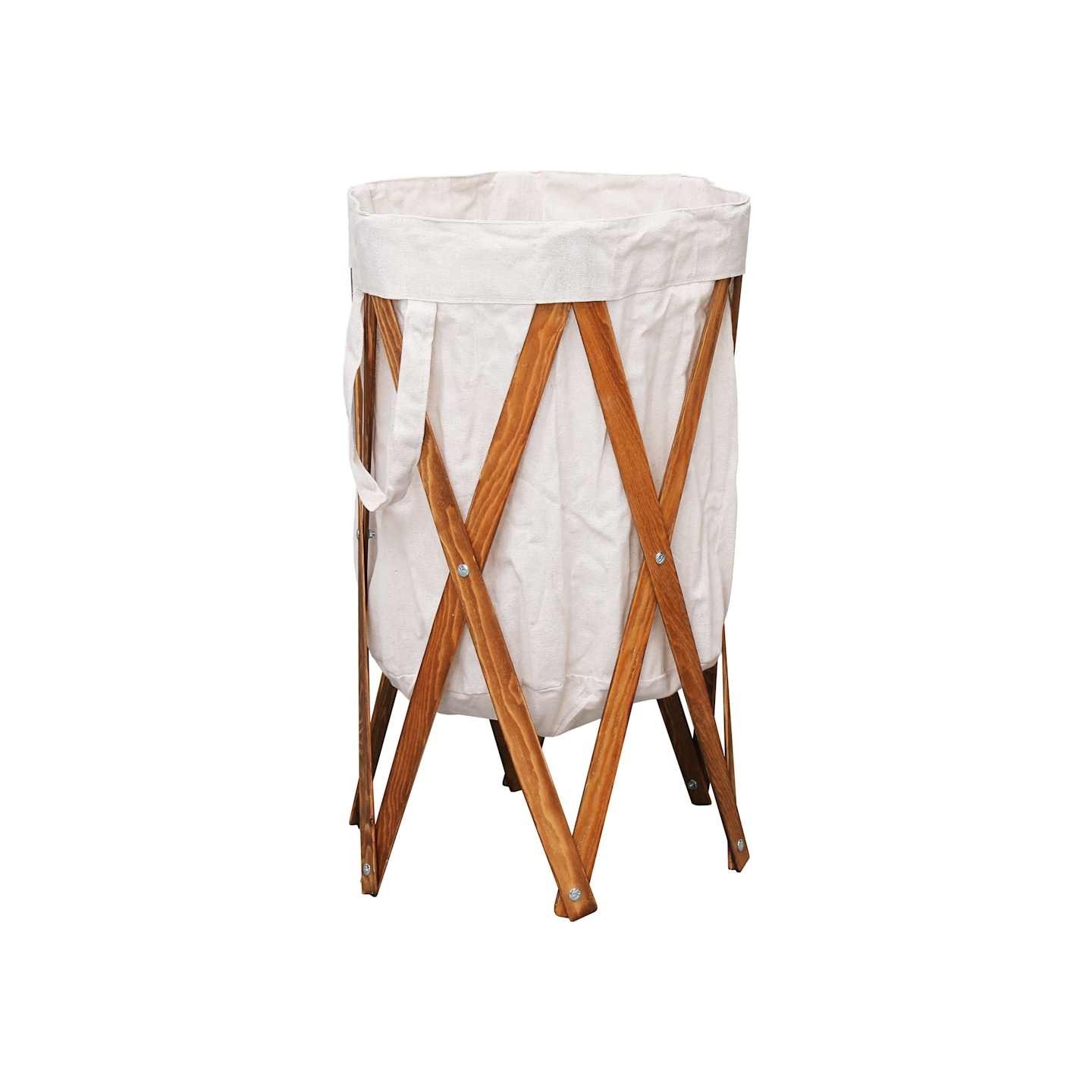 Panier à linge pliable Crème Bois et tissu