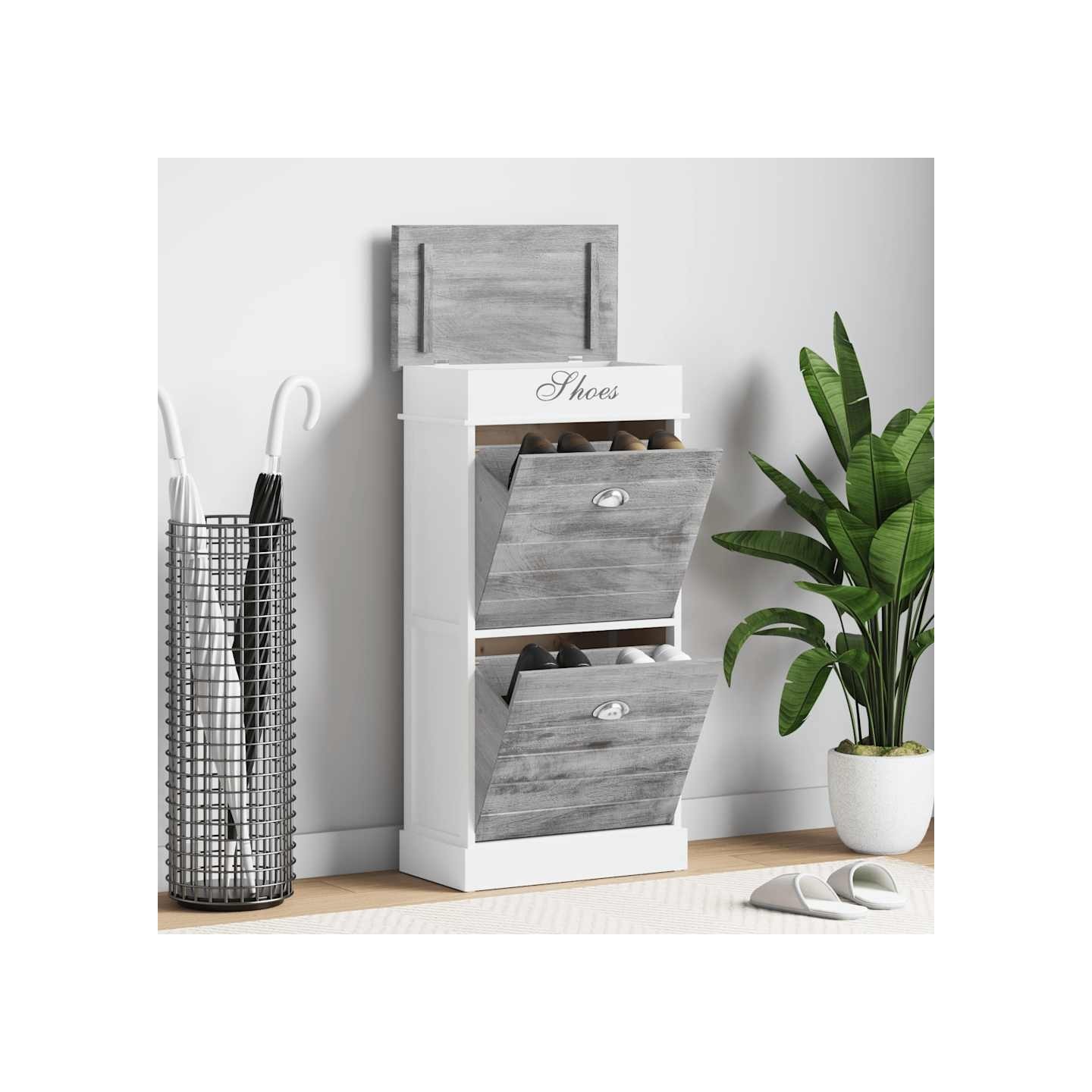 Armoire à chaussures Gris 50 x 28 x 98 cm Bois de Paulownia
