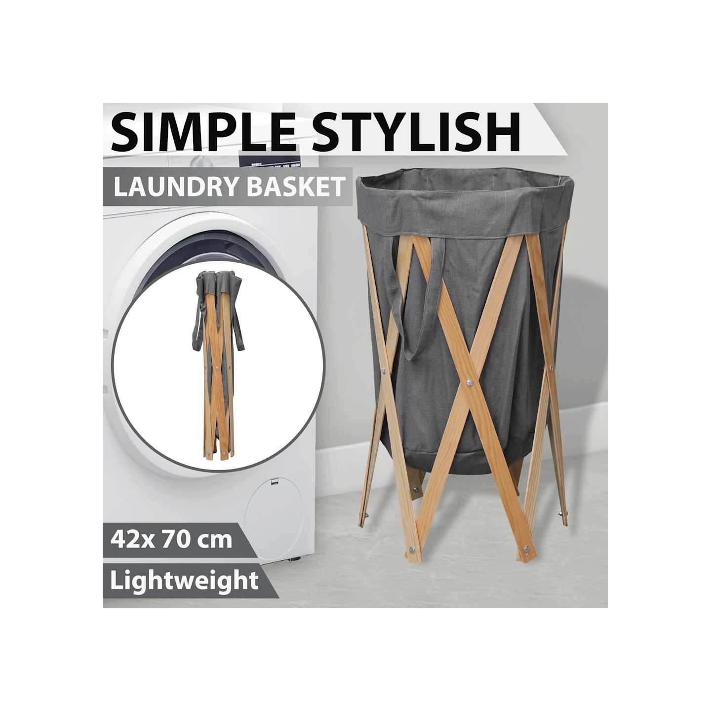 Panier à linge pliable Gris Bois et tissu