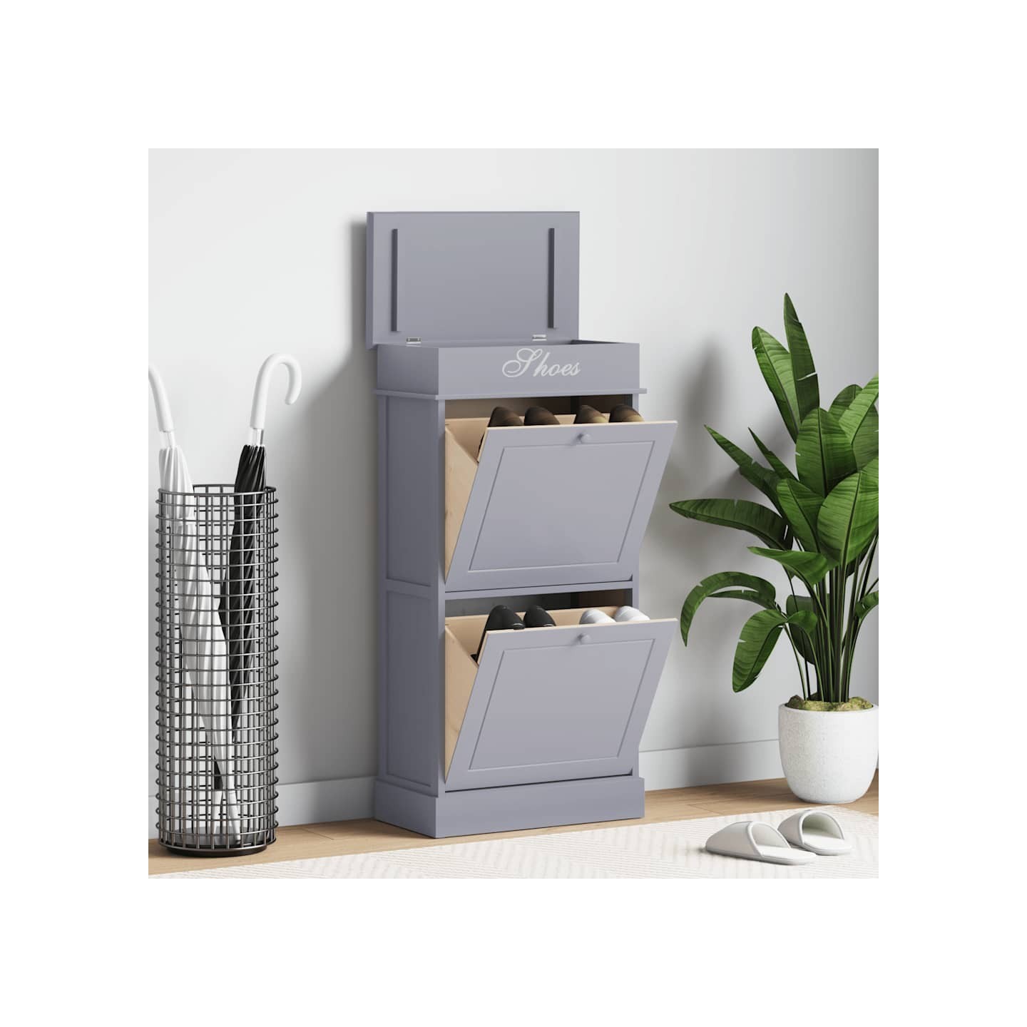 Armoire à chaussures Gris 50 x 28 x 98 cm Bois de Paulownia