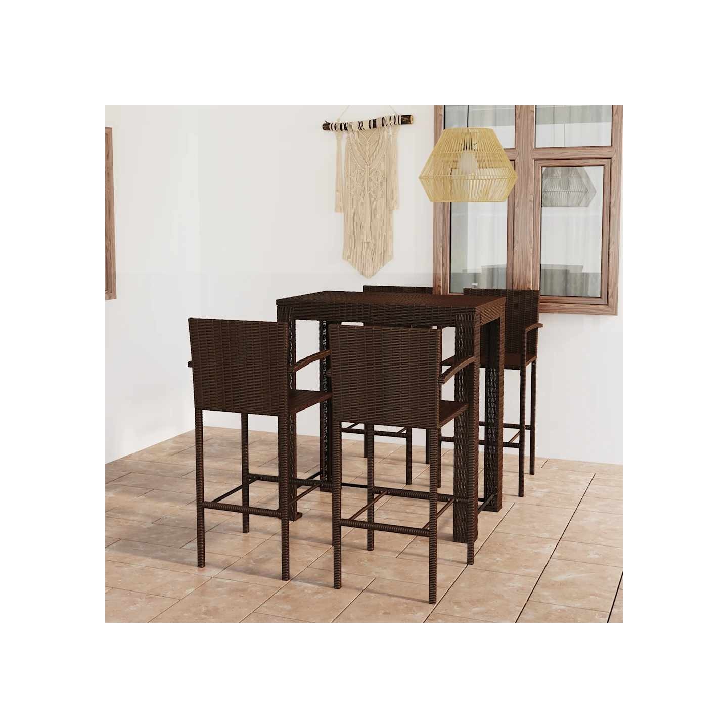 Ensemble de bar d'extérieur 5 pcs accoudoir Poly rotin Marron