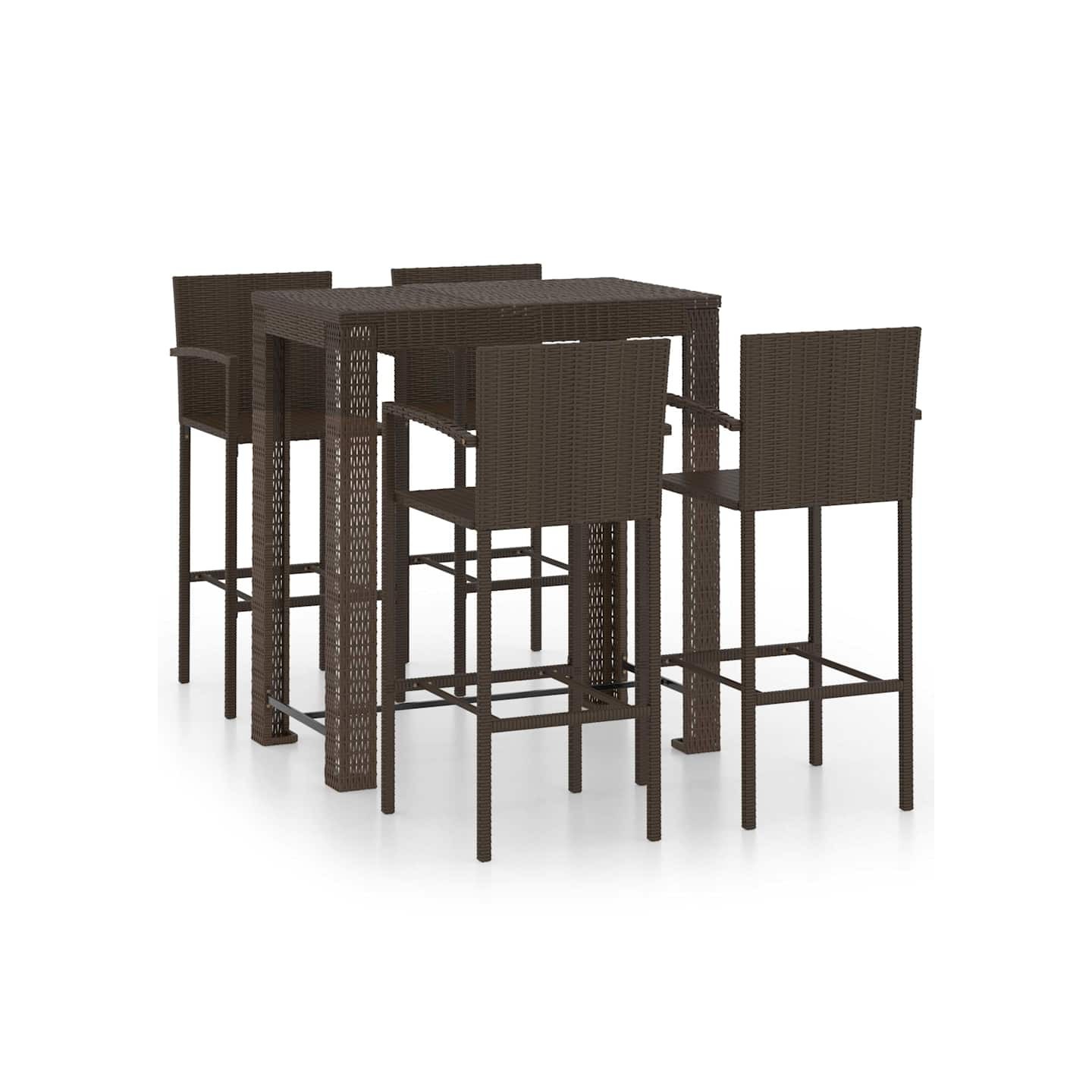 Ensemble de bar d'extérieur 5 pcs accoudoir Poly rotin Marron