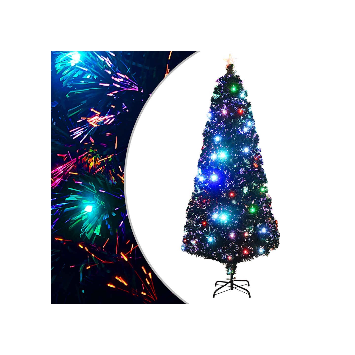 Arbre de Noël pré-éclairé avec support et LED 210 cm fibre optique