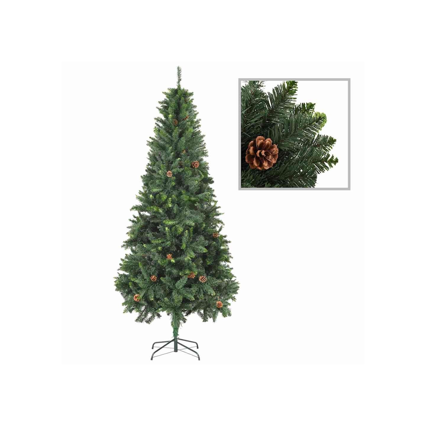 Sapin de Noël artificiel avec pommes de pin Vert 210 cm