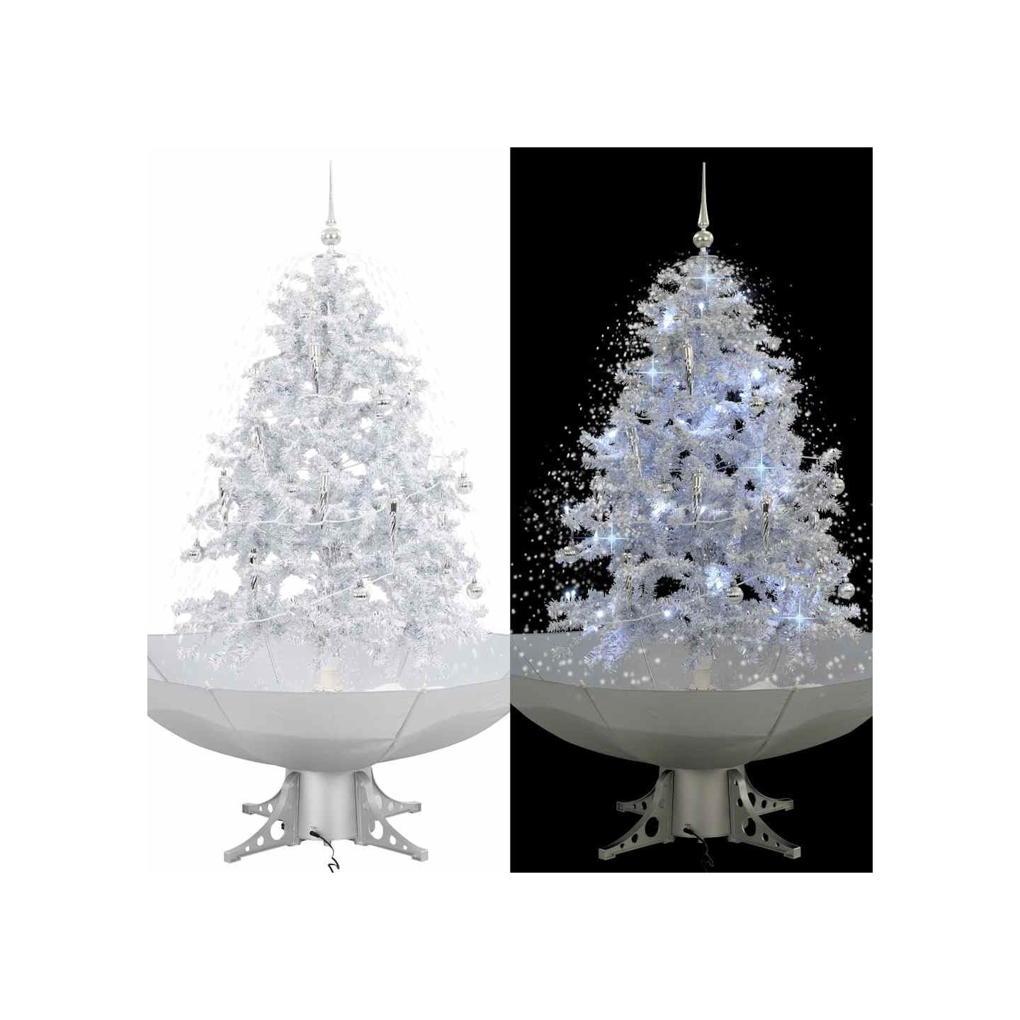 Arbre de Noël neigeux avec base de parapluie Blanc 140 cm