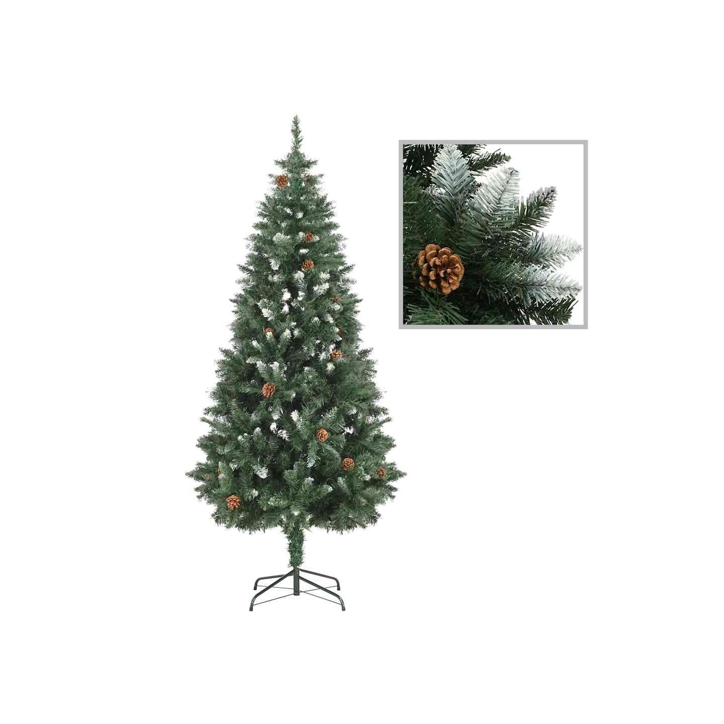 Sapin de Noël avec pommes de pin et paillettes blanches 180 cm