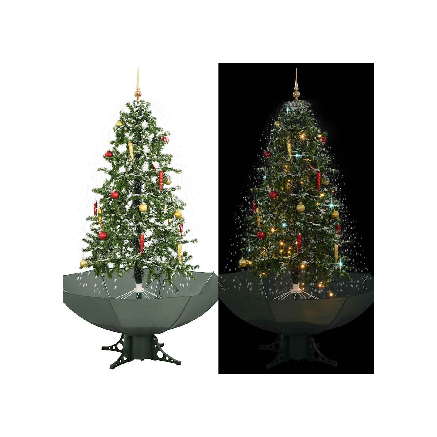 Arbre de Noël neigeux avec base de parapluie Vert 170 cm