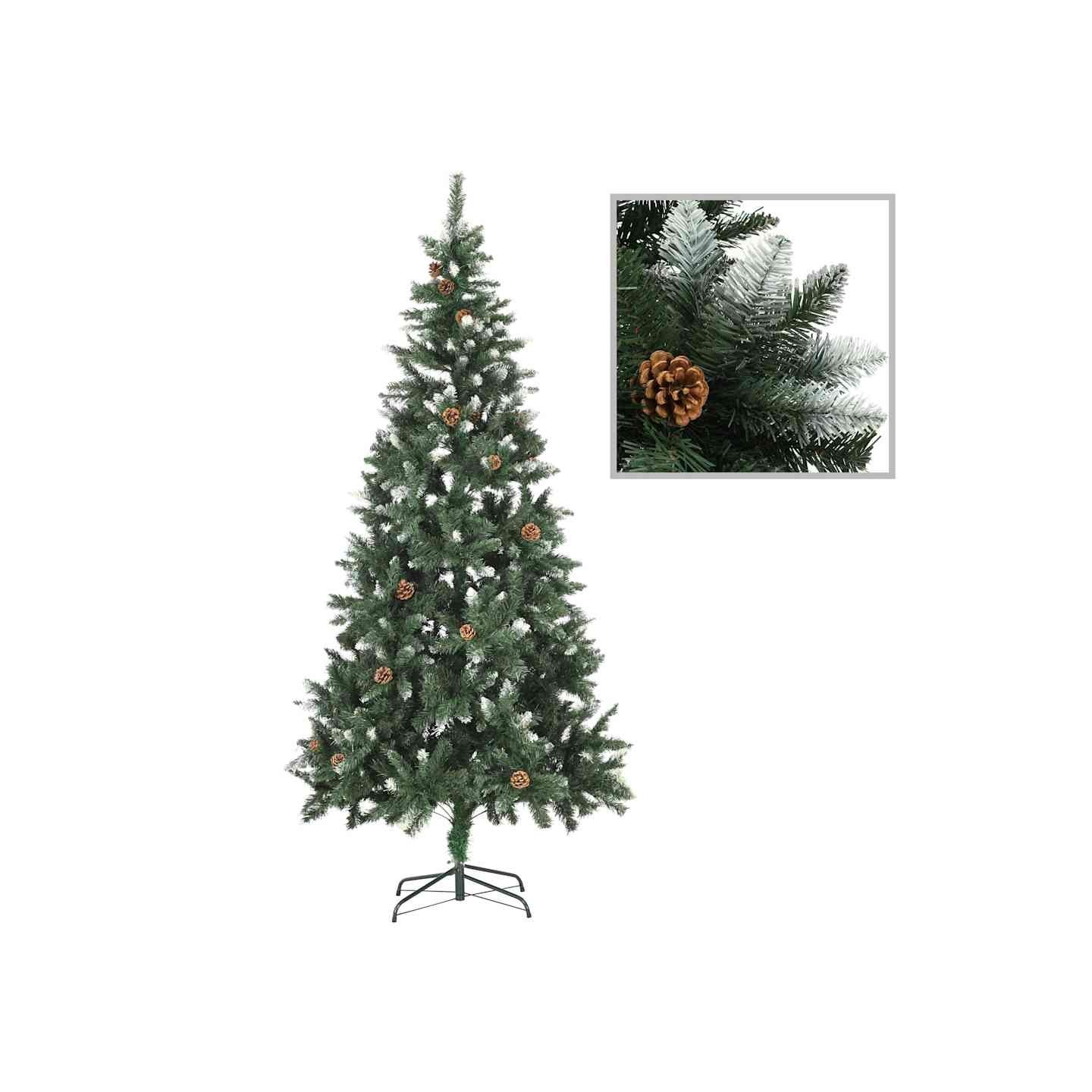 Sapin de Noël avec pommes de pin et paillettes blanches 210 cm