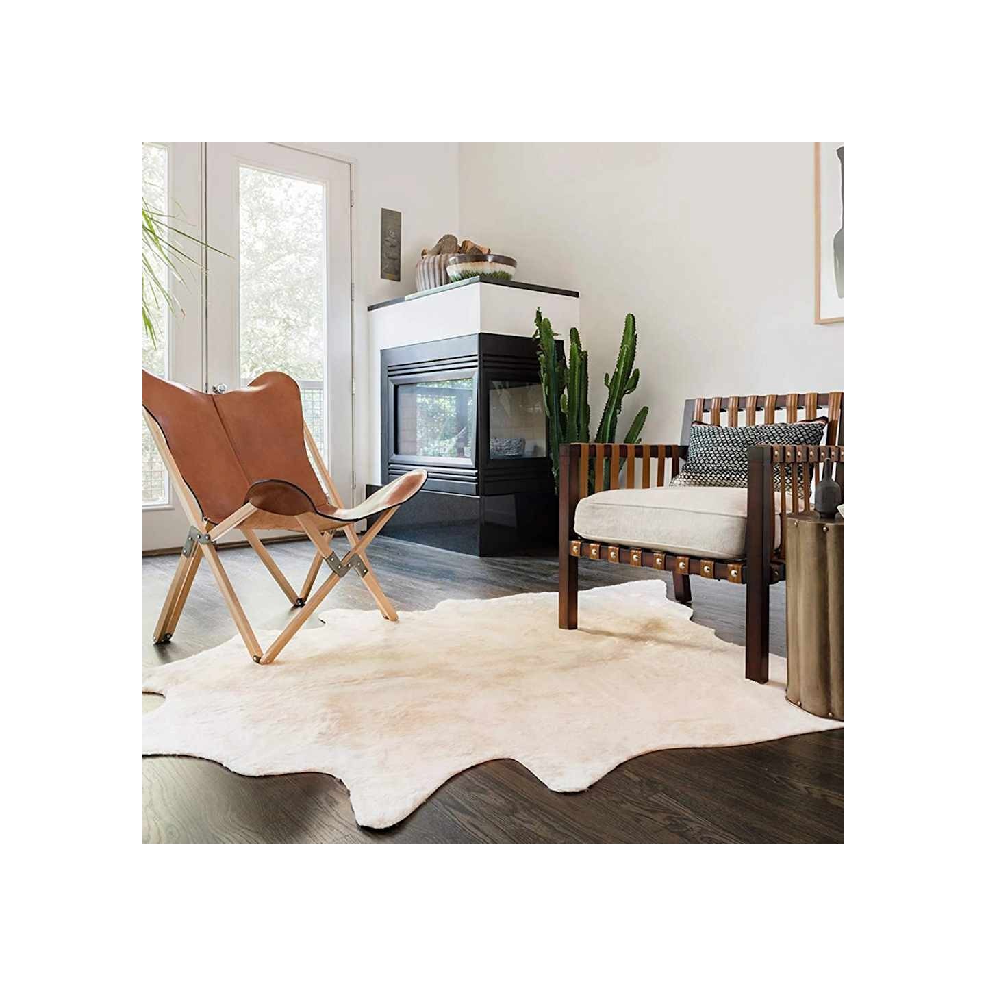 Tapis en peau de vache véritable 150 x 170 cm Beige