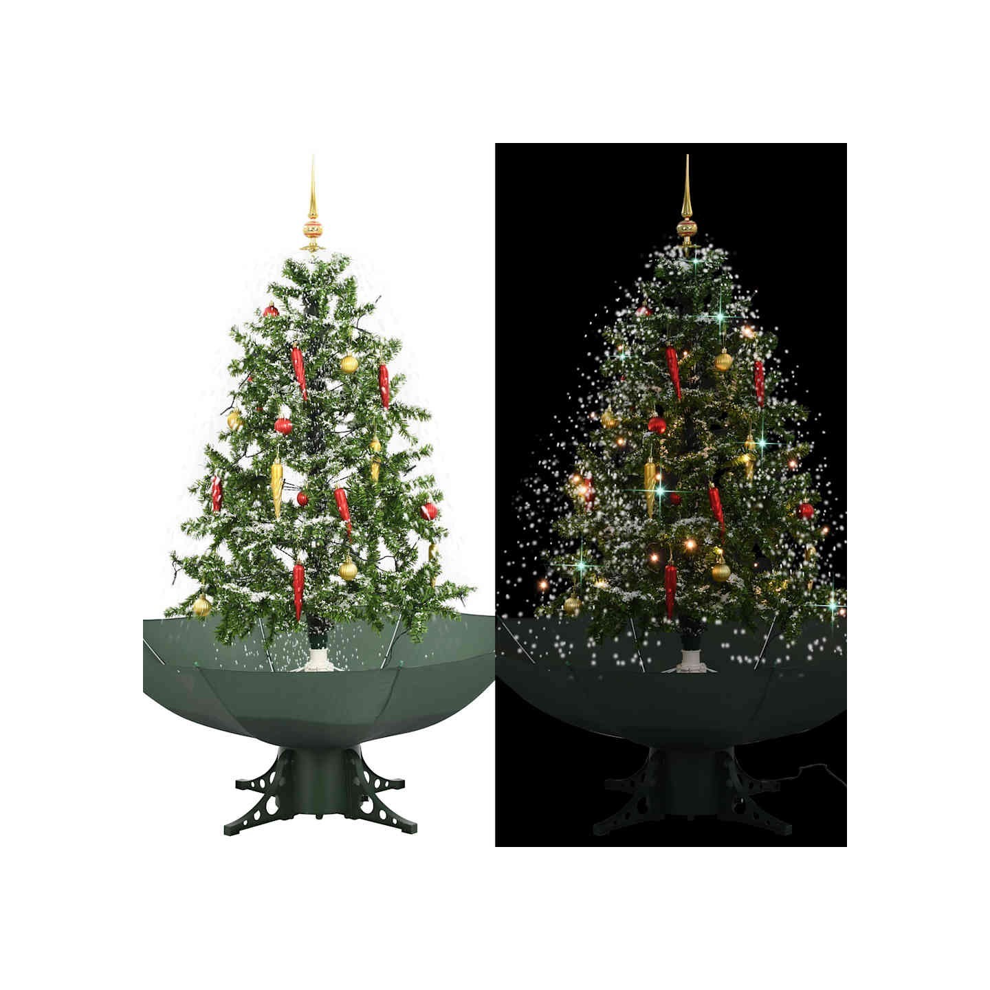 Arbre de Noël neigeux avec base de parapluie Vert 140 cm