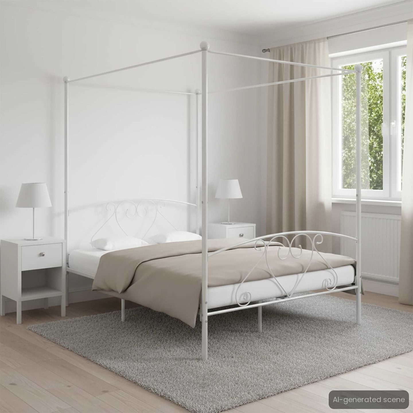 Cadre de lit sans matelas avec baldaquin blanc 140x200 cm métal