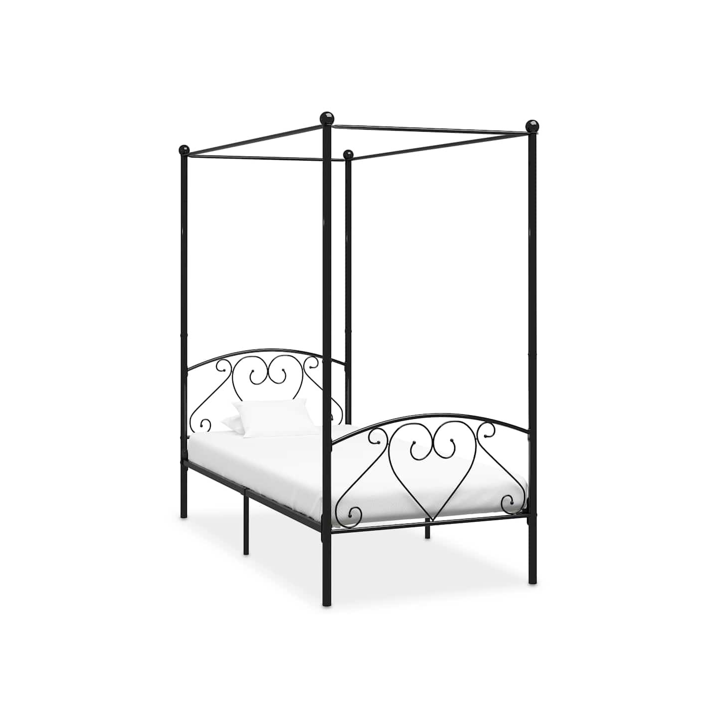 Cadre de lit à baldaquin sans matelas noir métal 100x200 cm