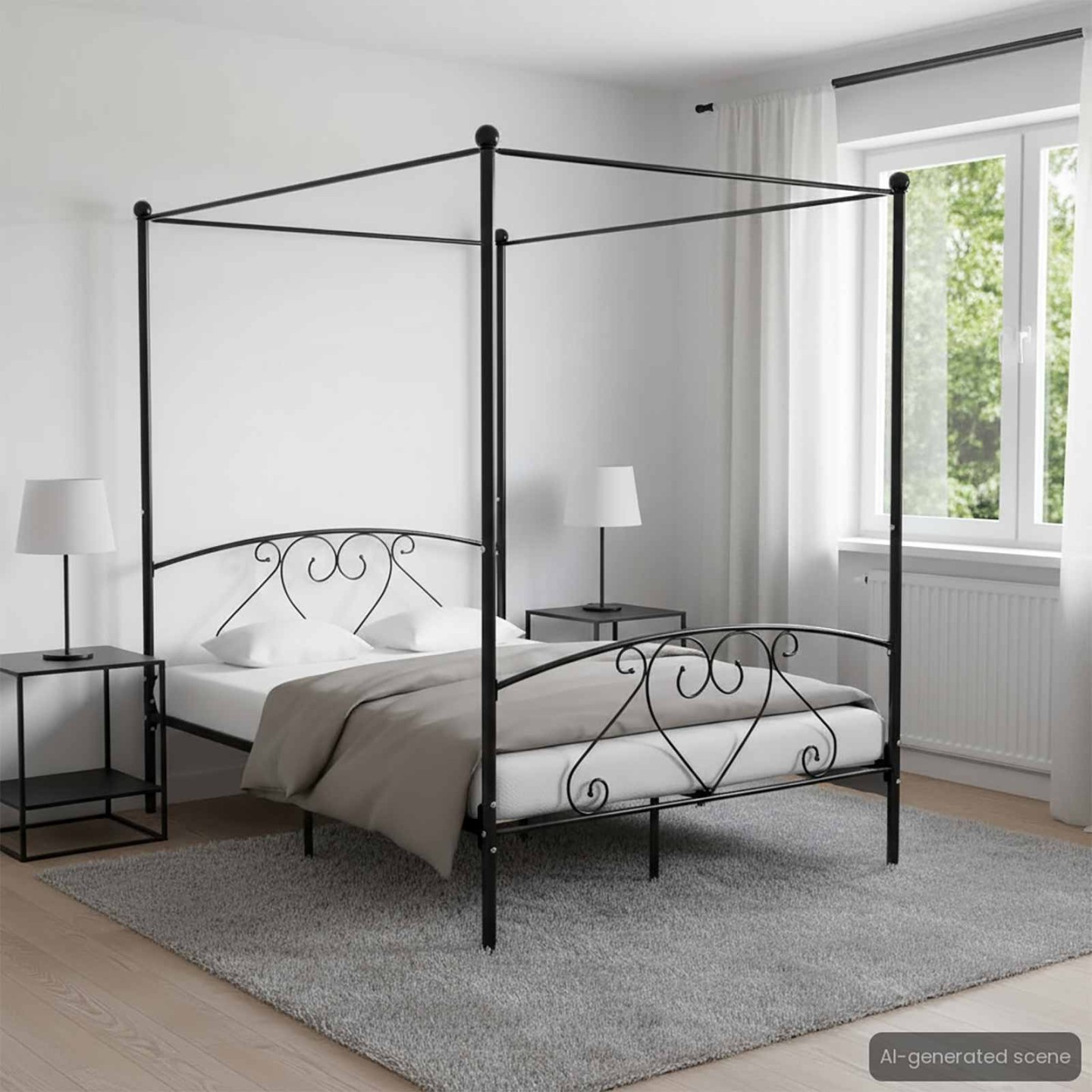 Cadre de lit sans matelas avec baldaquin noir 140x200 cm métal