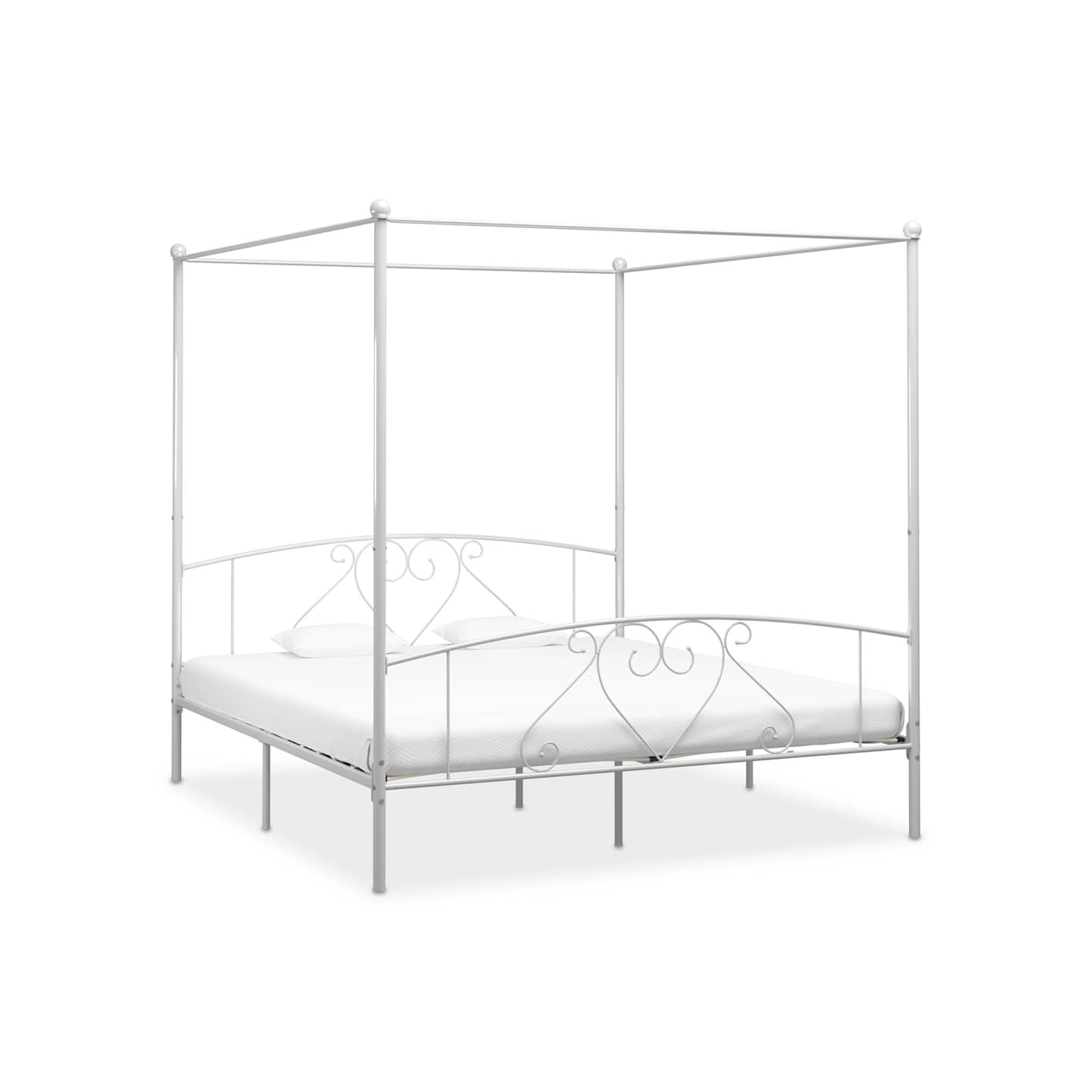 Cadre de lit à baldaquin sans matelas blanc métal 200x200 cm