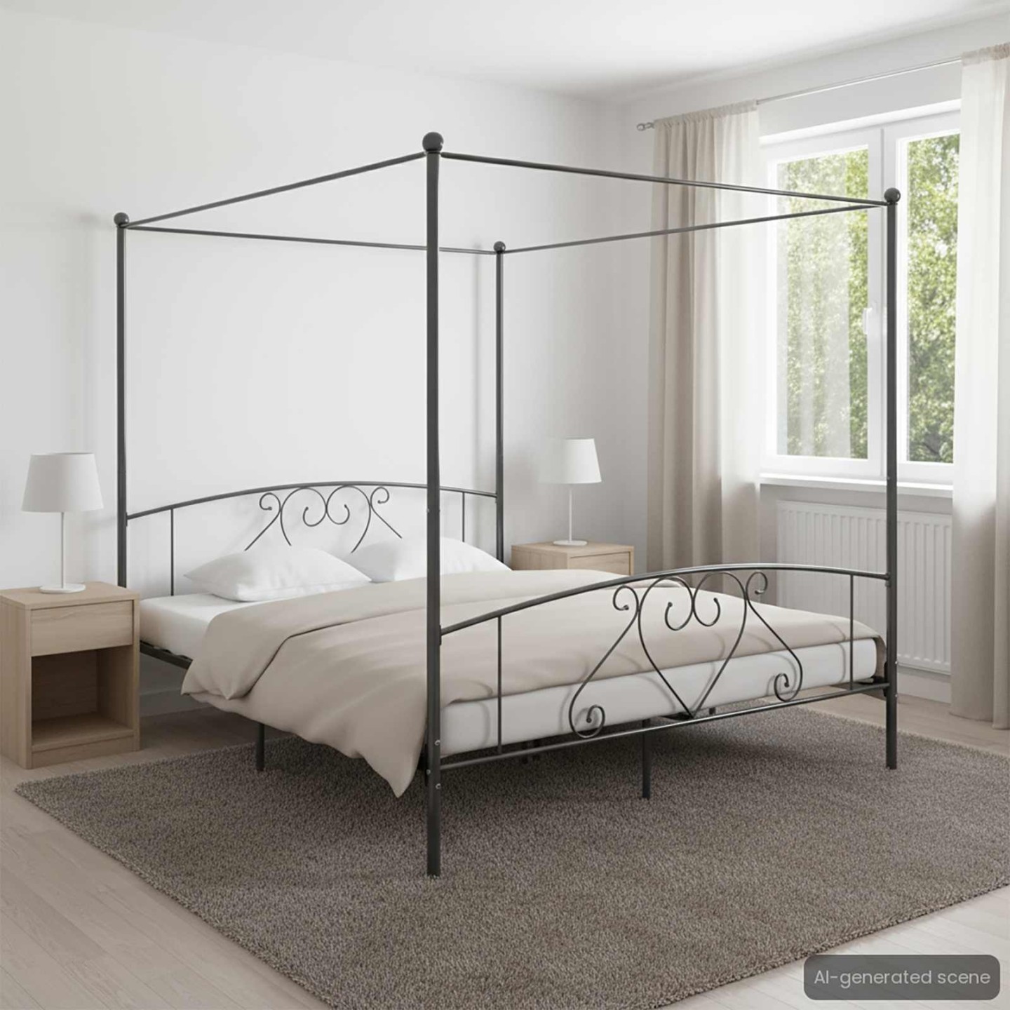 Cadre de lit à baldaquin sans matelas gris métal 180x200 cm