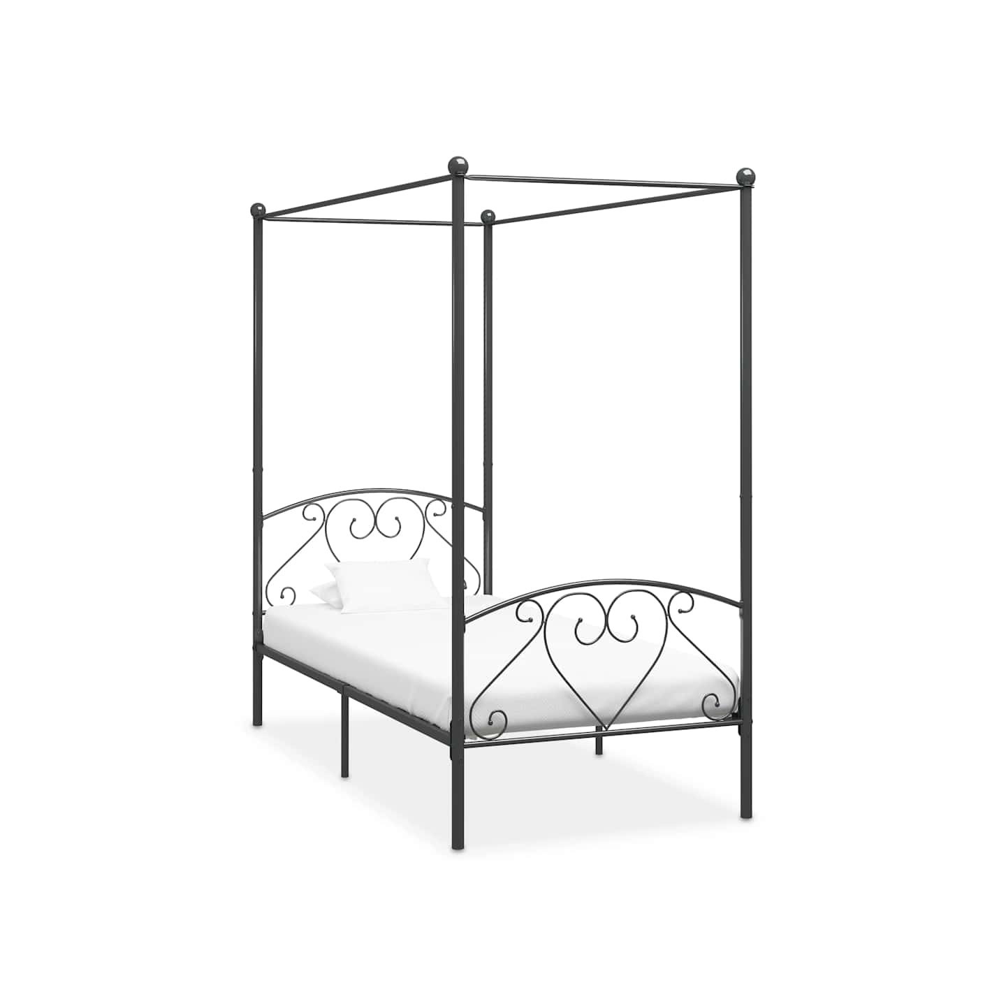 Cadre de lit à baldaquin sans matelas gris métal 100x200 cm