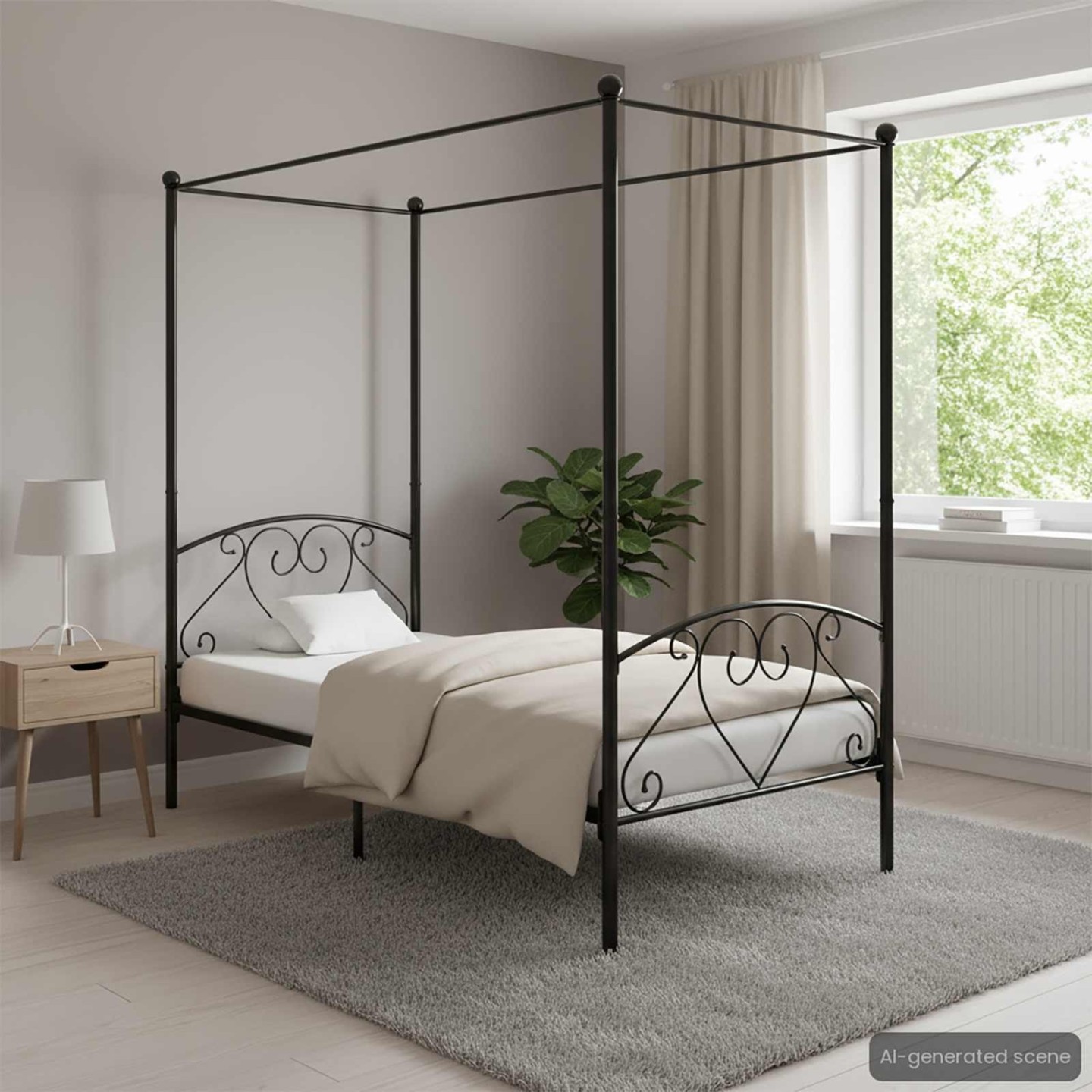 Cadre de lit à baldaquin sans matelas noir métal 90x200 cm