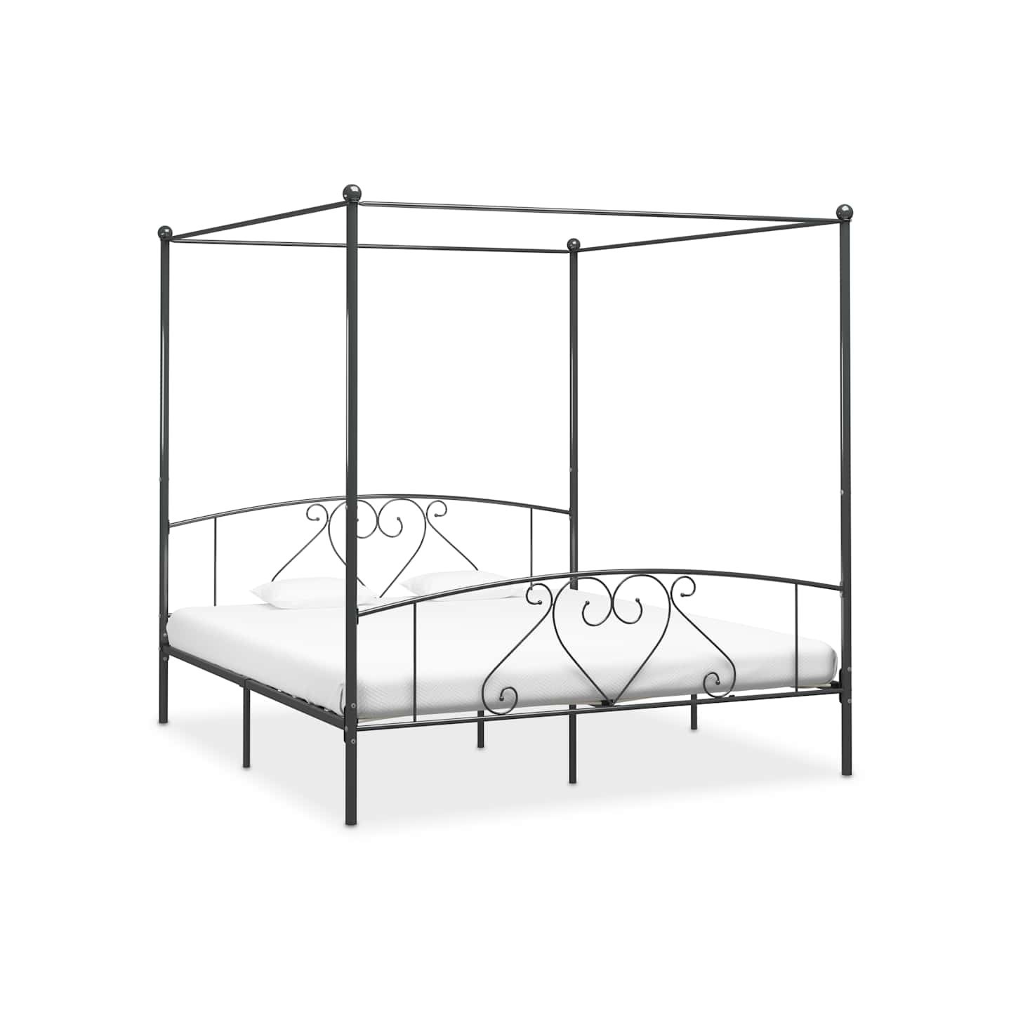 Cadre de lit à baldaquin sans matelas gris métal 200x200 cm