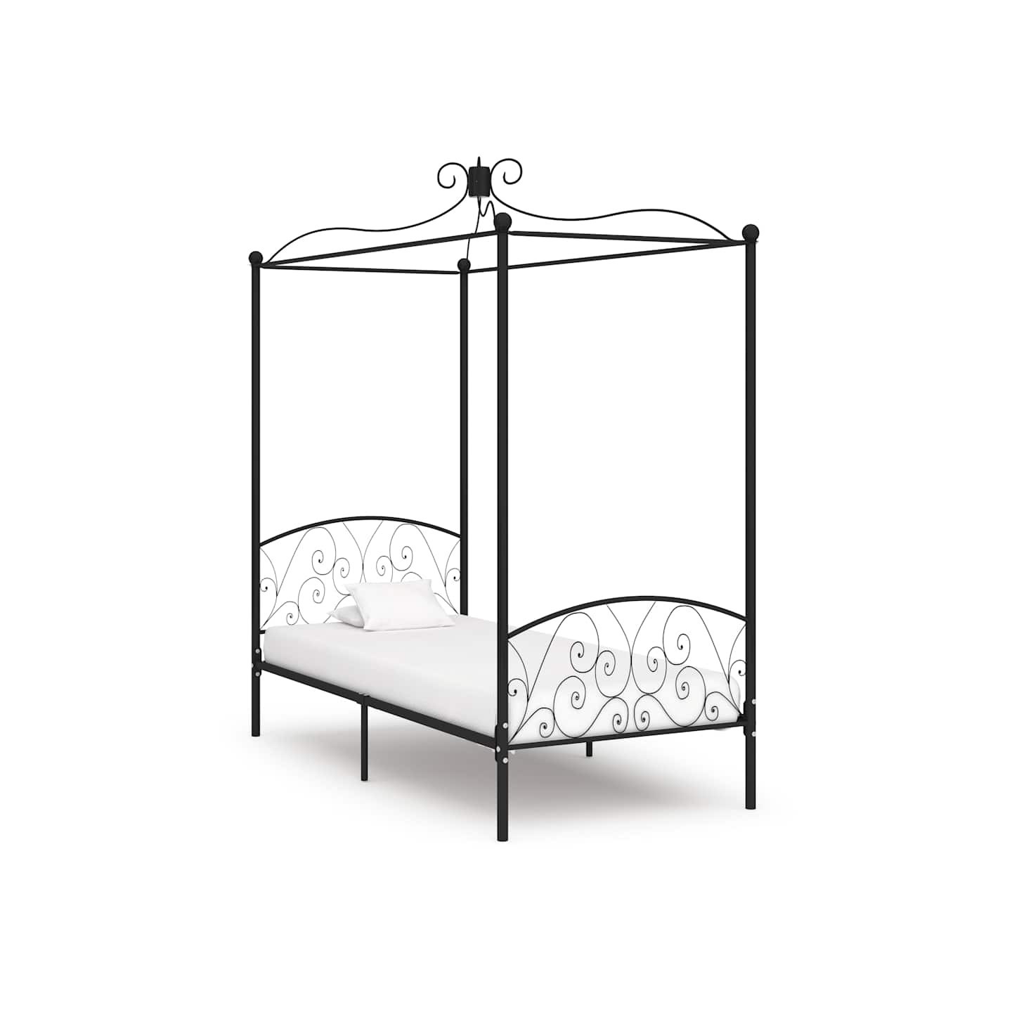 Cadre de lit à baldaquin sans matelas noir métal 100x200 cm