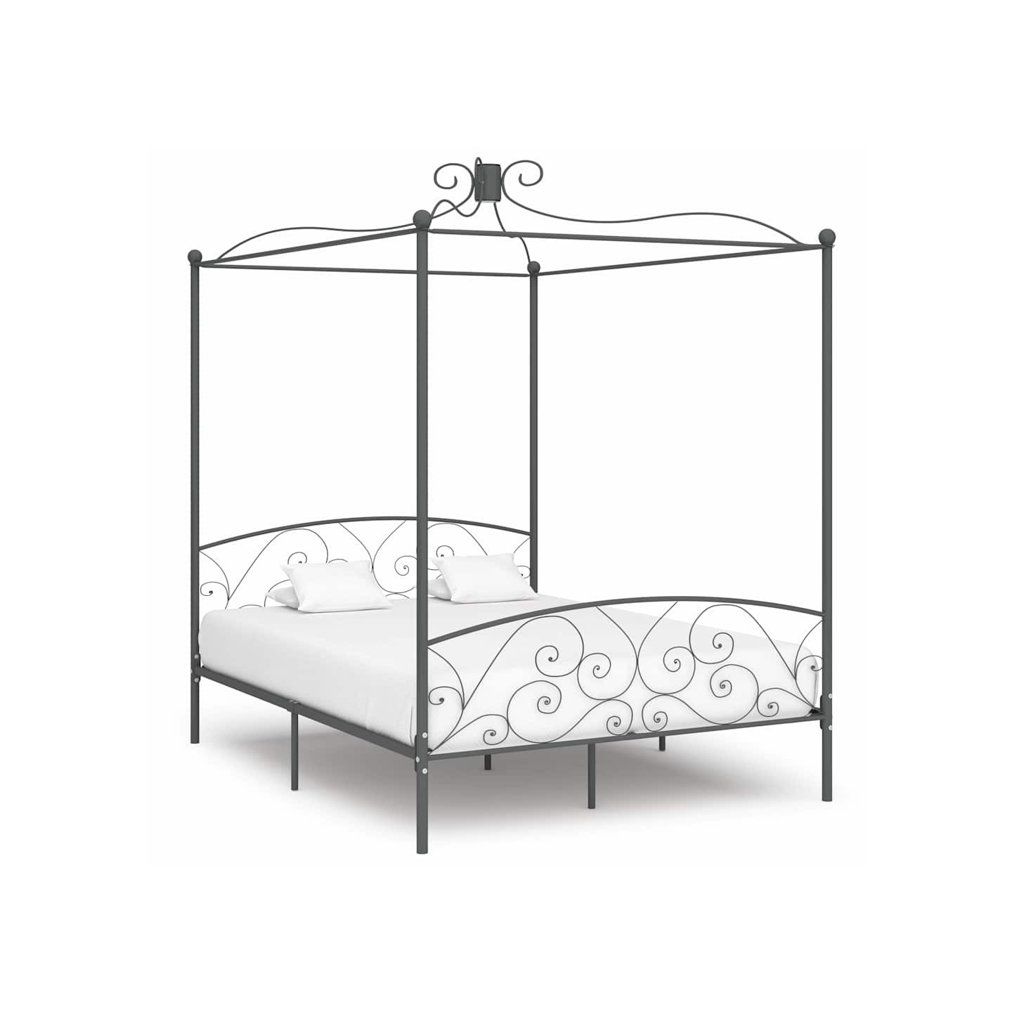 Cadre de lit à baldaquin sans matelas gris métal 160x200 cm