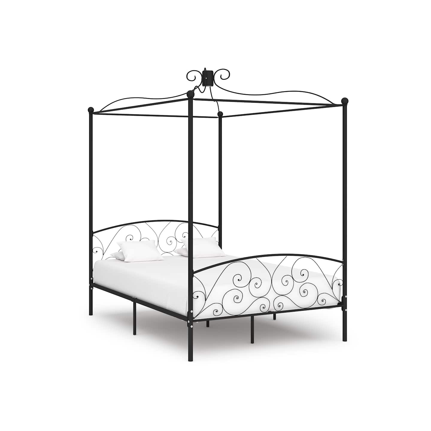 Cadre de lit à baldaquin sans matelas noir métal 120x200 cm