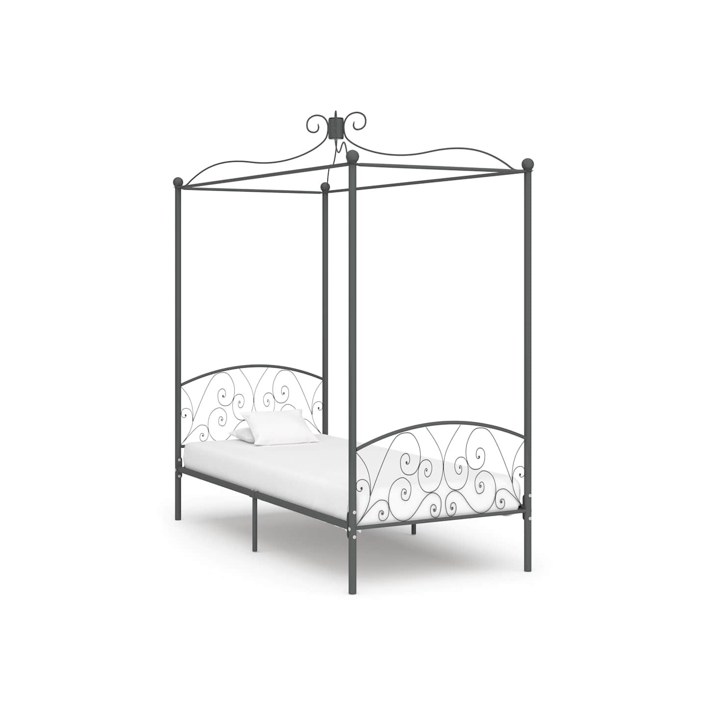 Cadre de lit à baldaquin sans matelas gris métal 100x200 cm