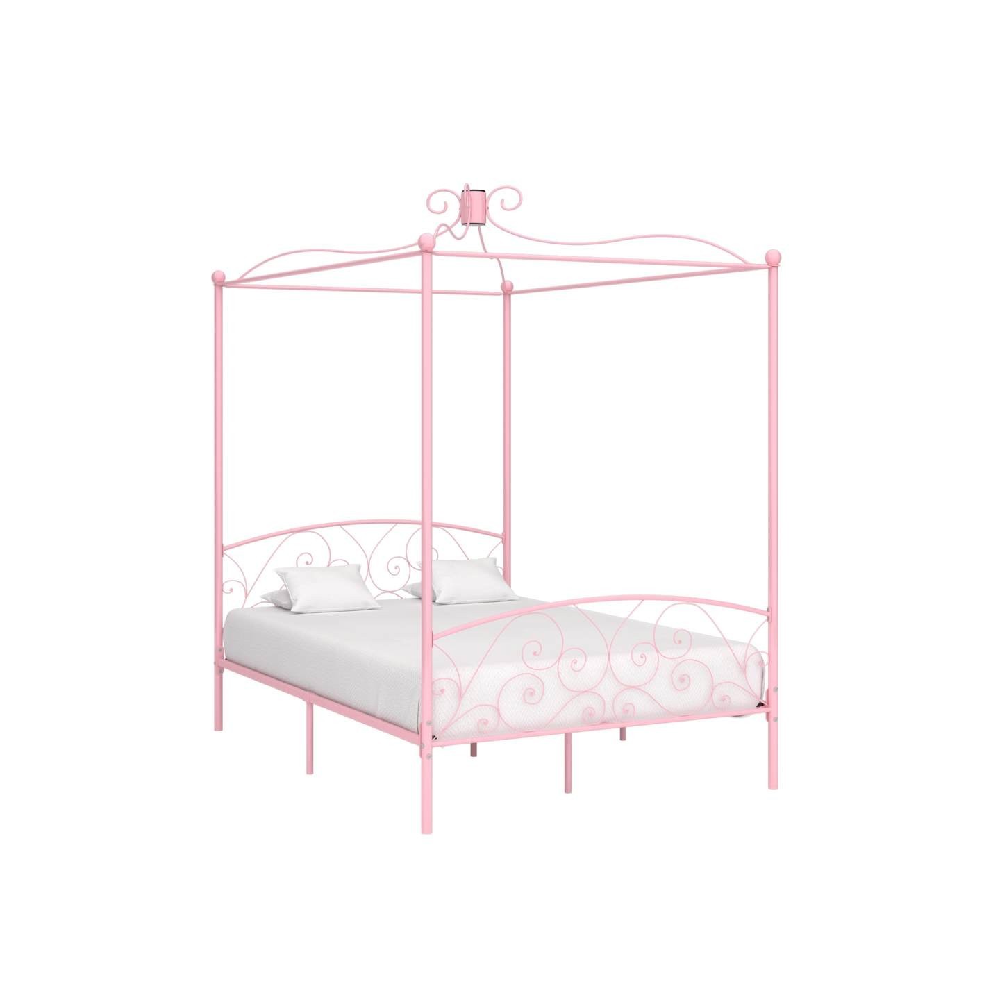 Cadre de lit à baldaquin sans matelas rose métal 140x200 cm