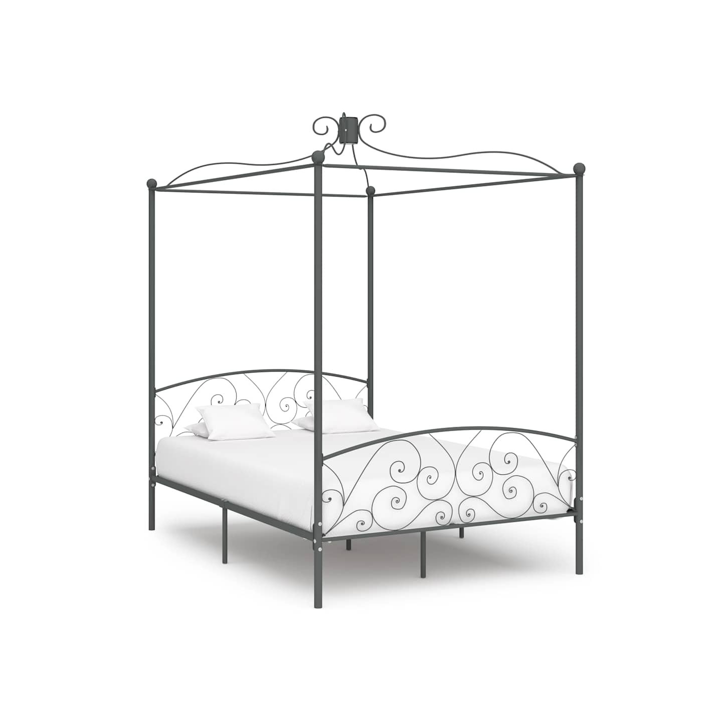 Cadre de lit à baldaquin sans matelas gris métal 120x200 cm
