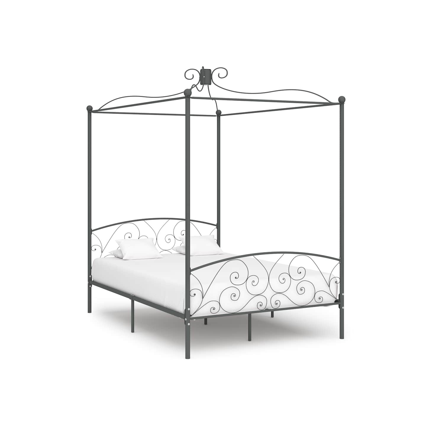 Cadre de lit à baldaquin sans matelas gris métal 140x200 cm