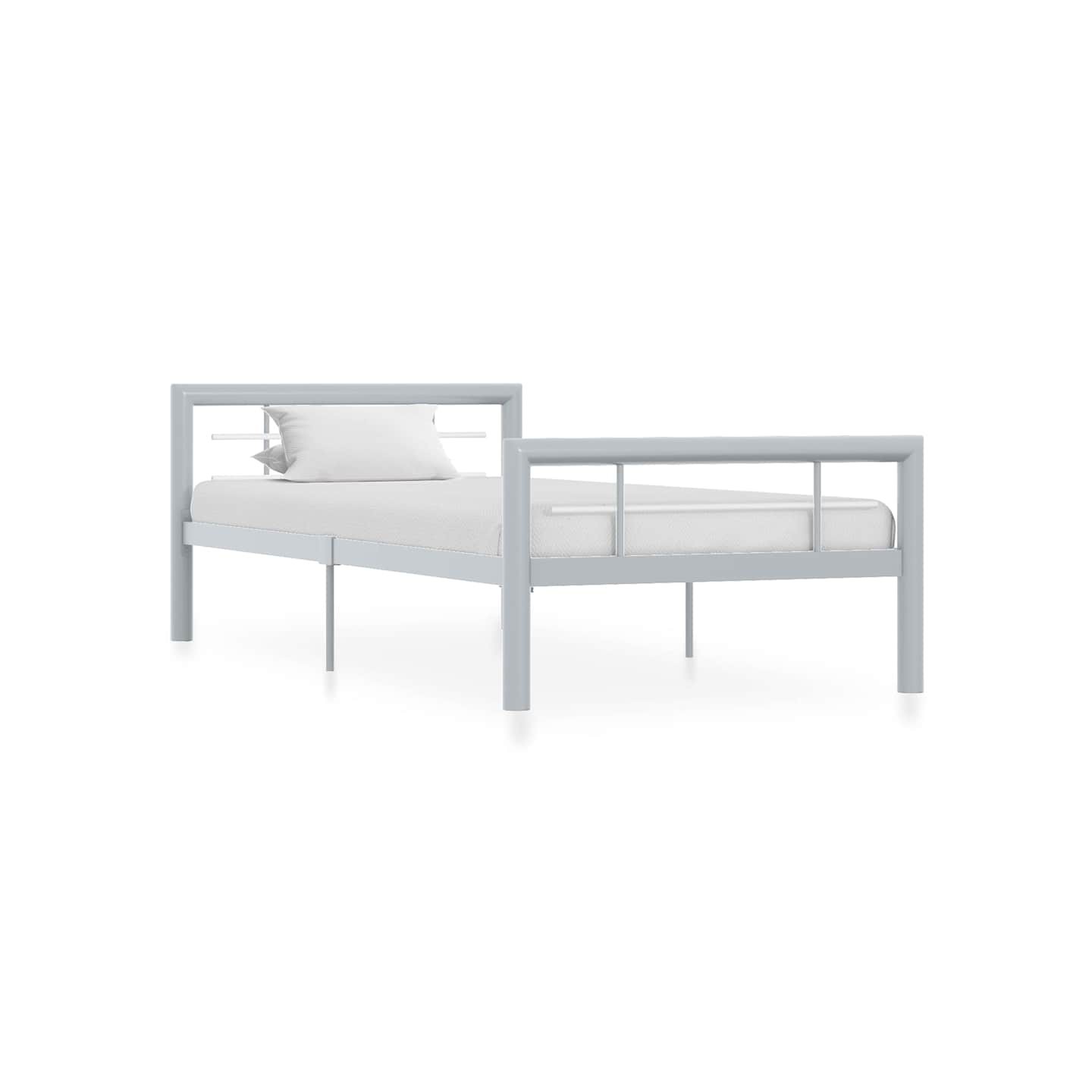 Cadre de lit sans matelas gris et blanc métal 100x200 cm