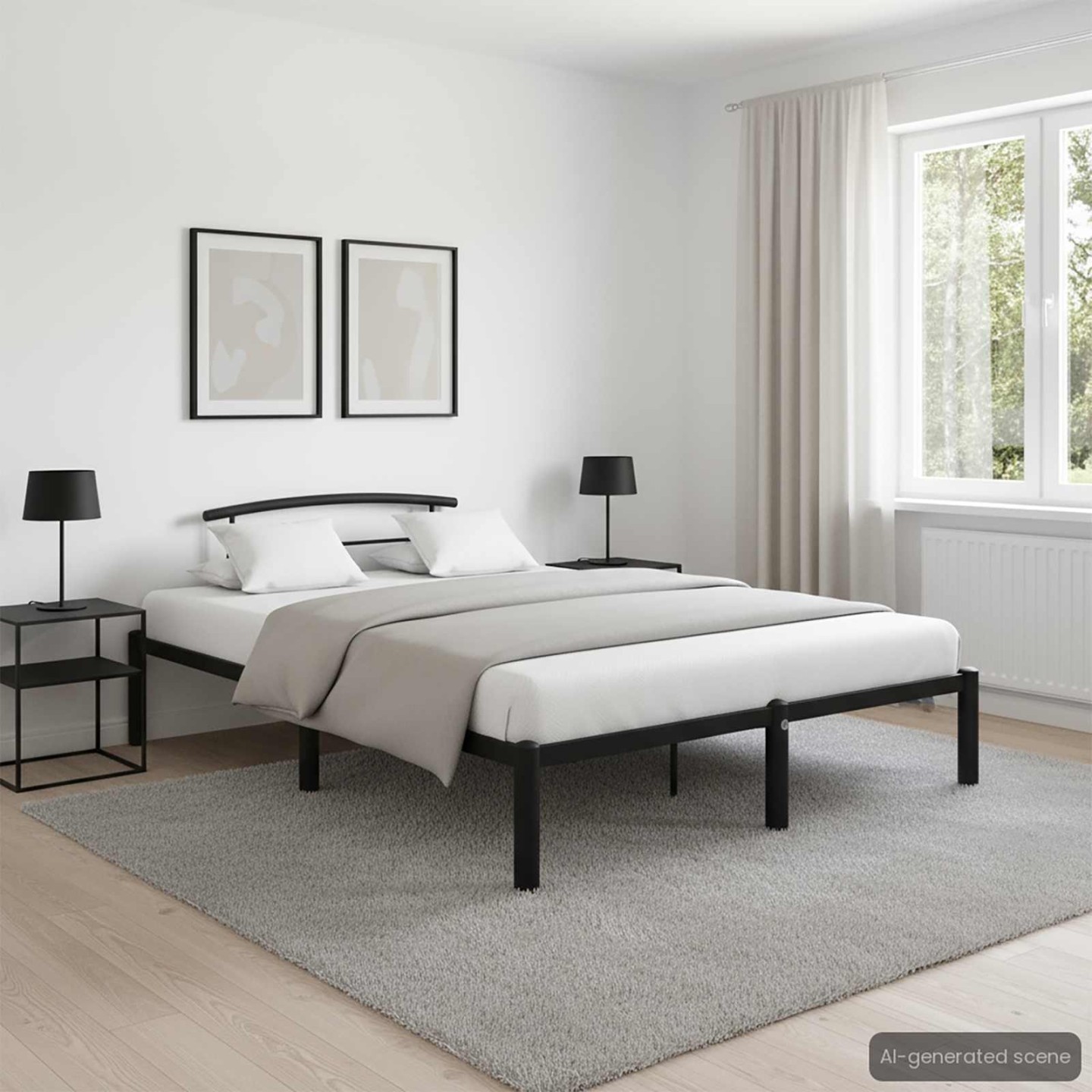 Cadre de lit sans matelas noir métal 140x200 cm
