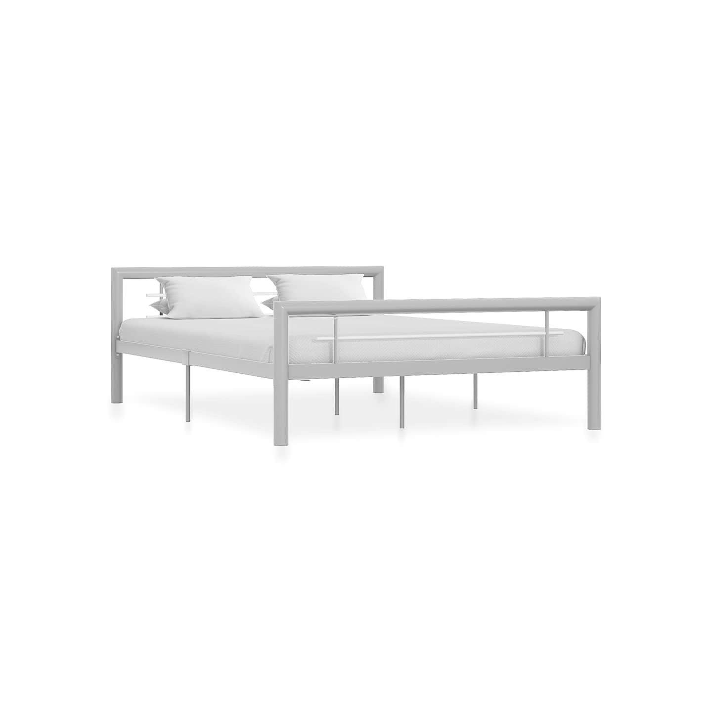 Cadre de lit sans matelas gris et blanc métal 140x200 cm
