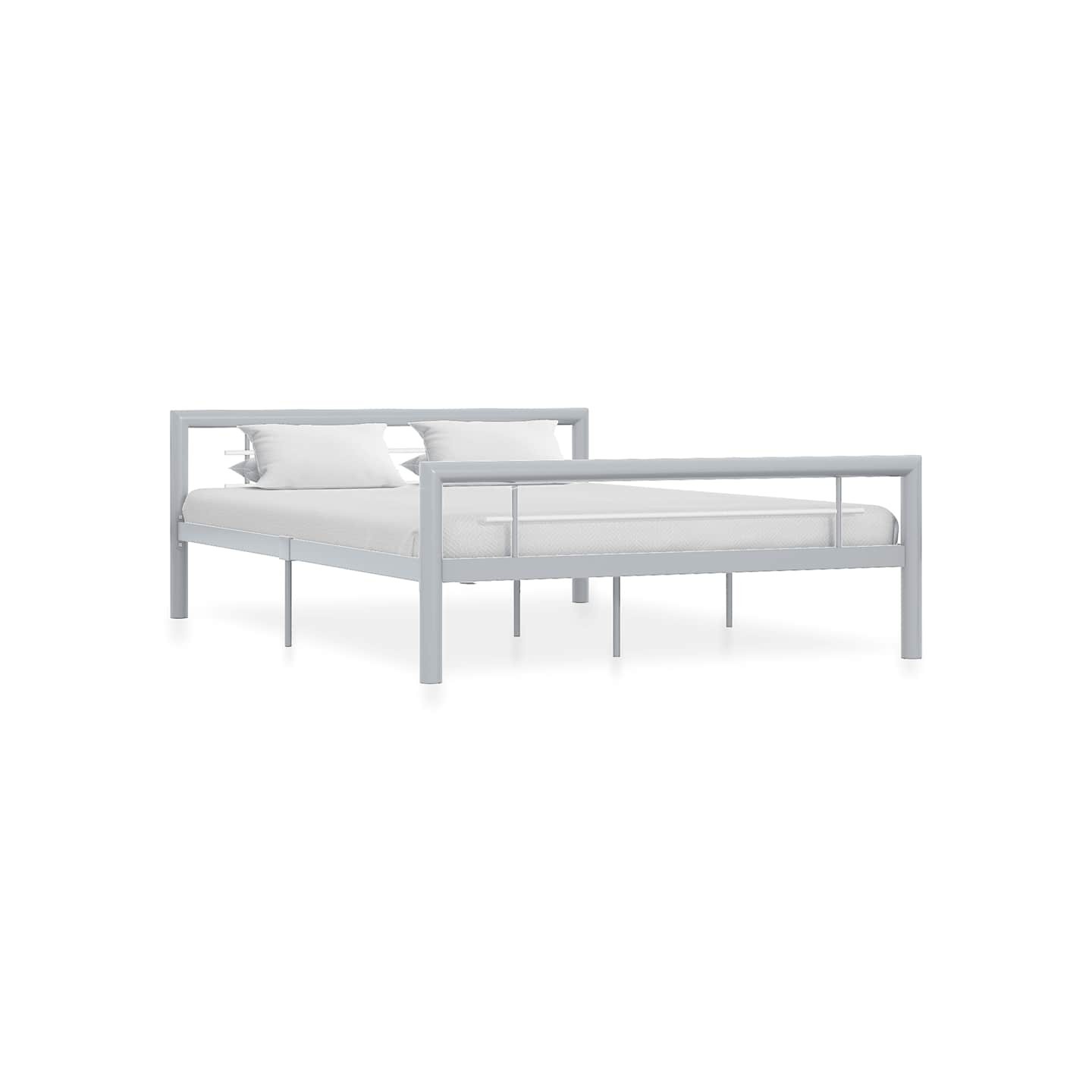 Cadre de lit sans matelas gris et blanc métal 160x200 cm