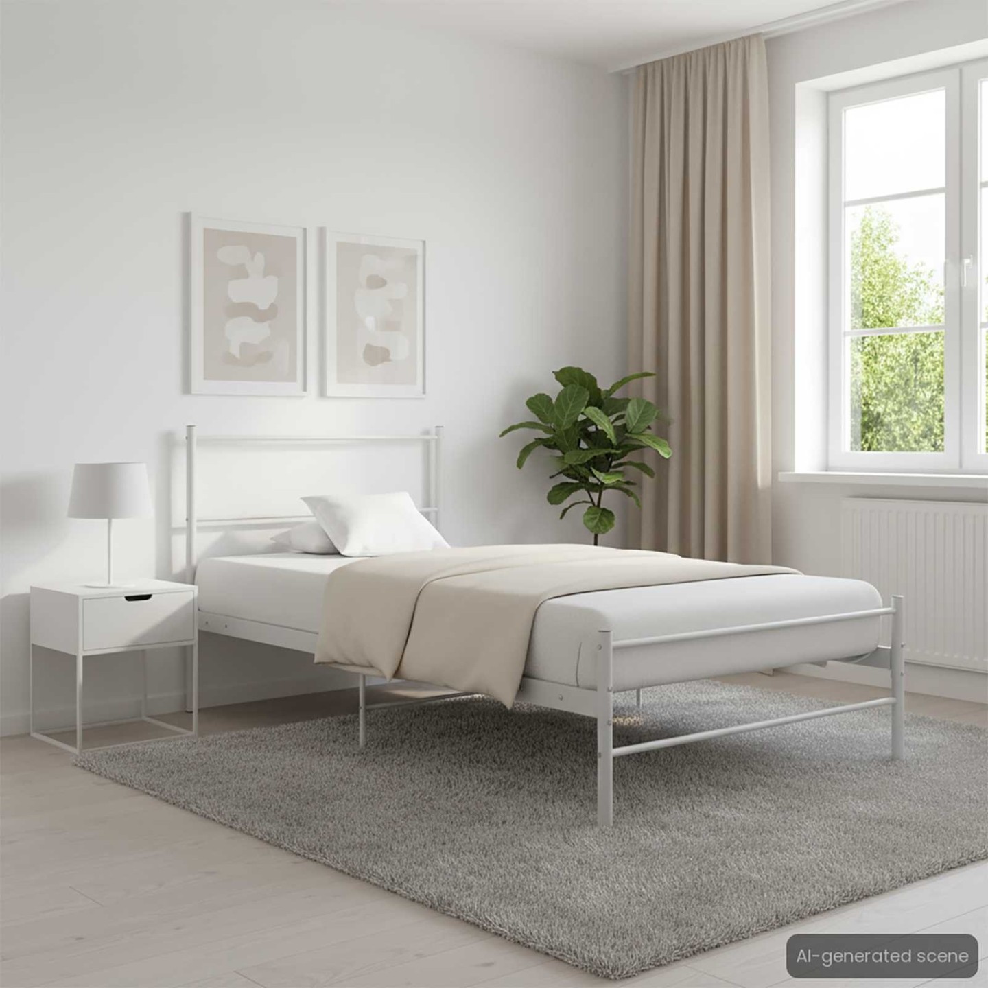 Cadre de lit sans matelas blanc métal 100x200 cm