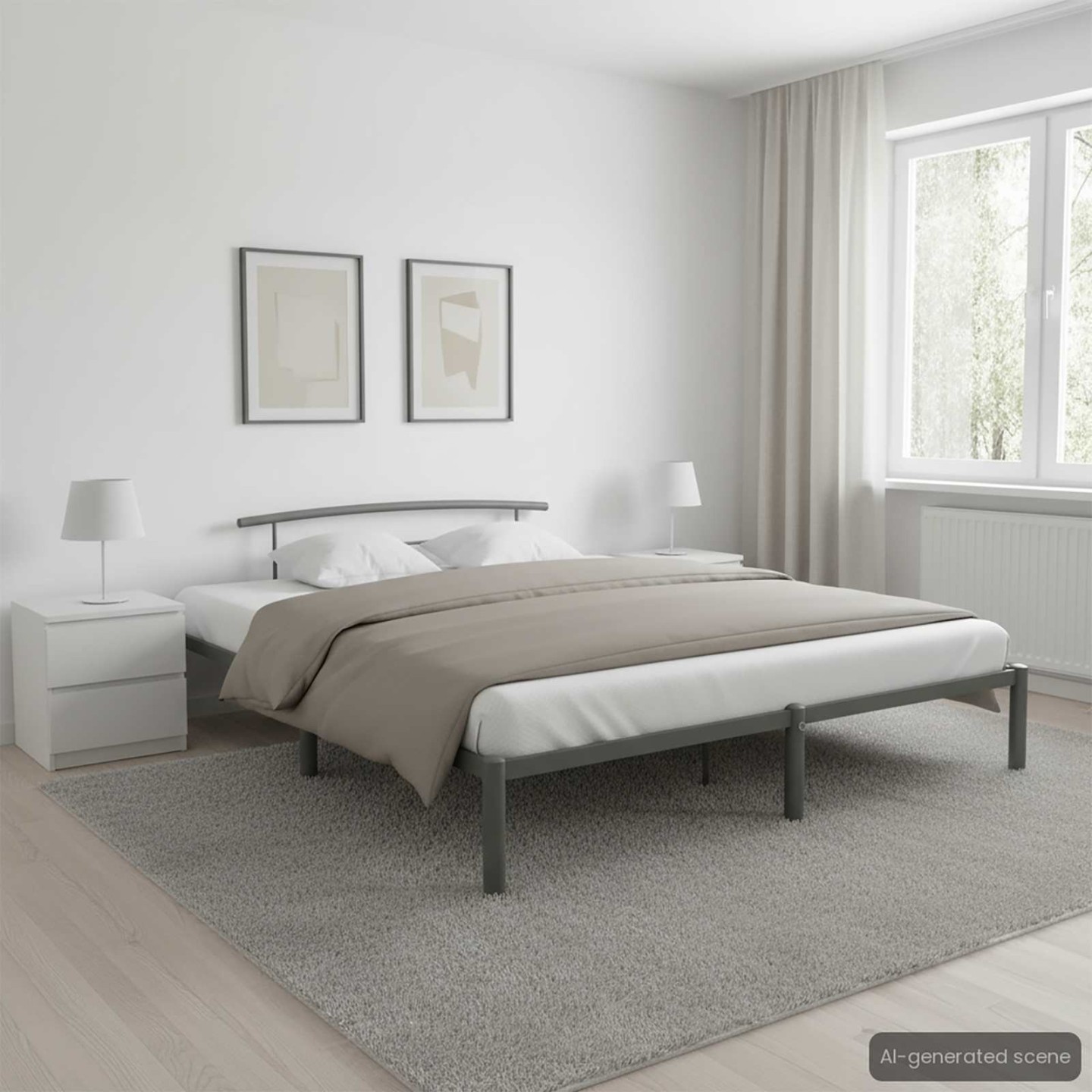 Cadre de lit sans matelas gris métal 200x200 cm