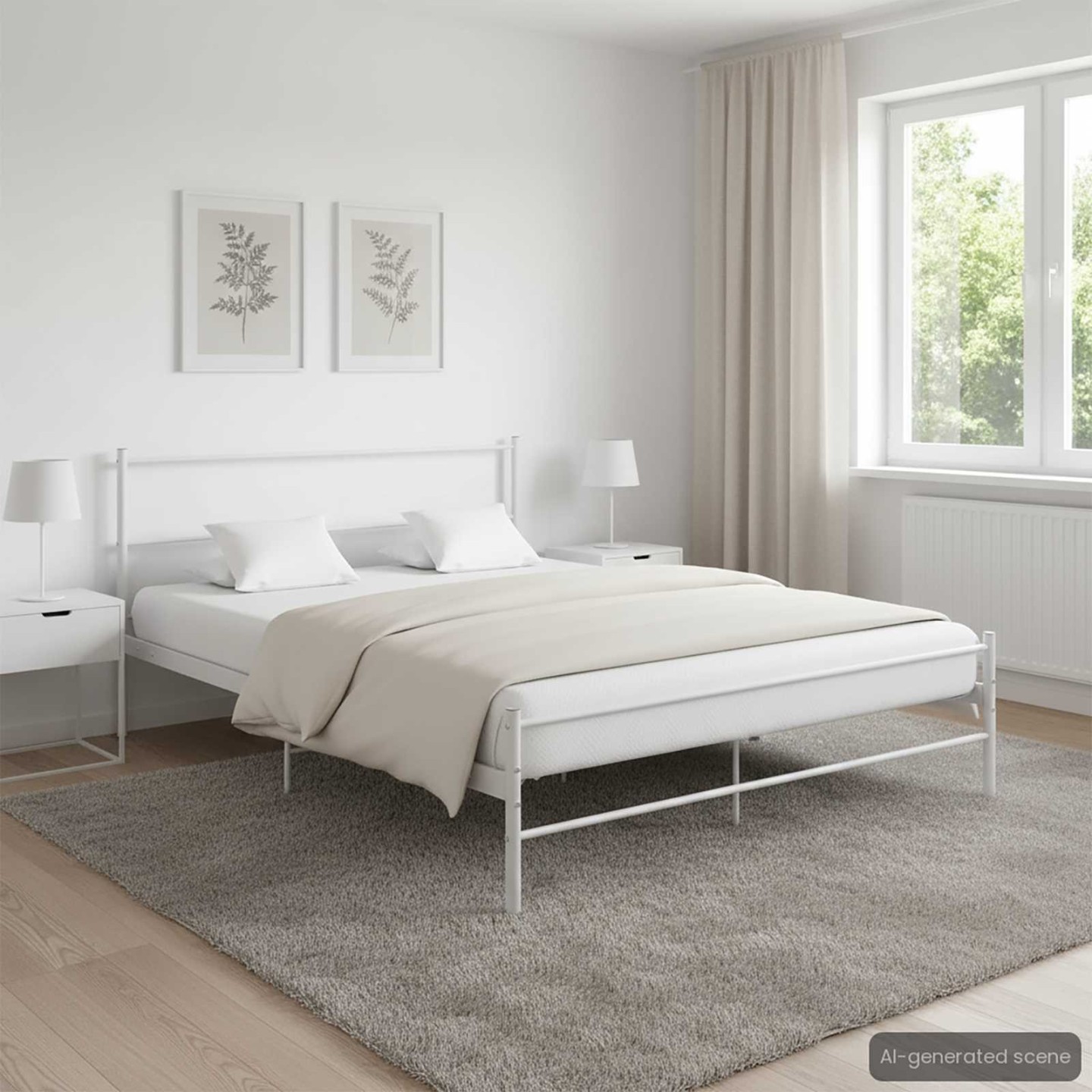 Cadre de lit sans matelas blanc métal 120x200 cm