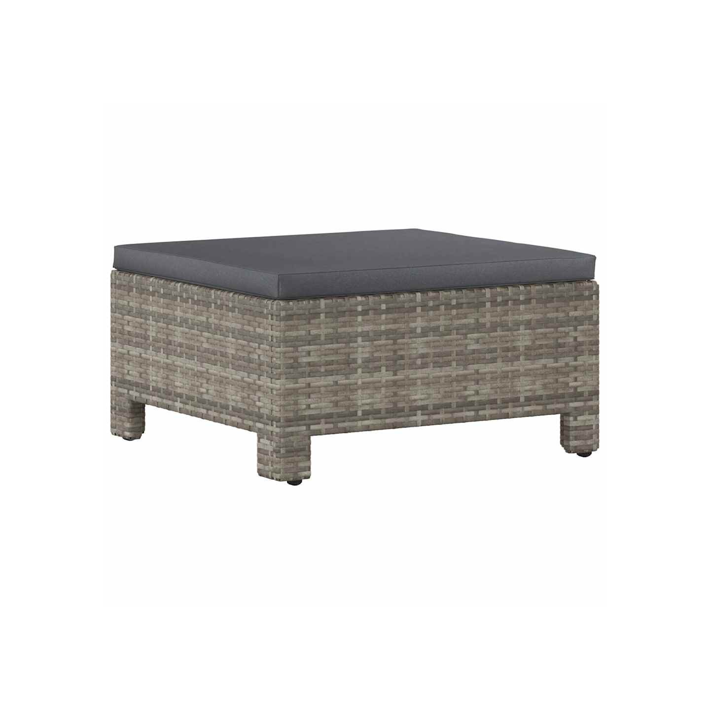 Repose-pieds de jardin avec coussin en polyrotin gris
