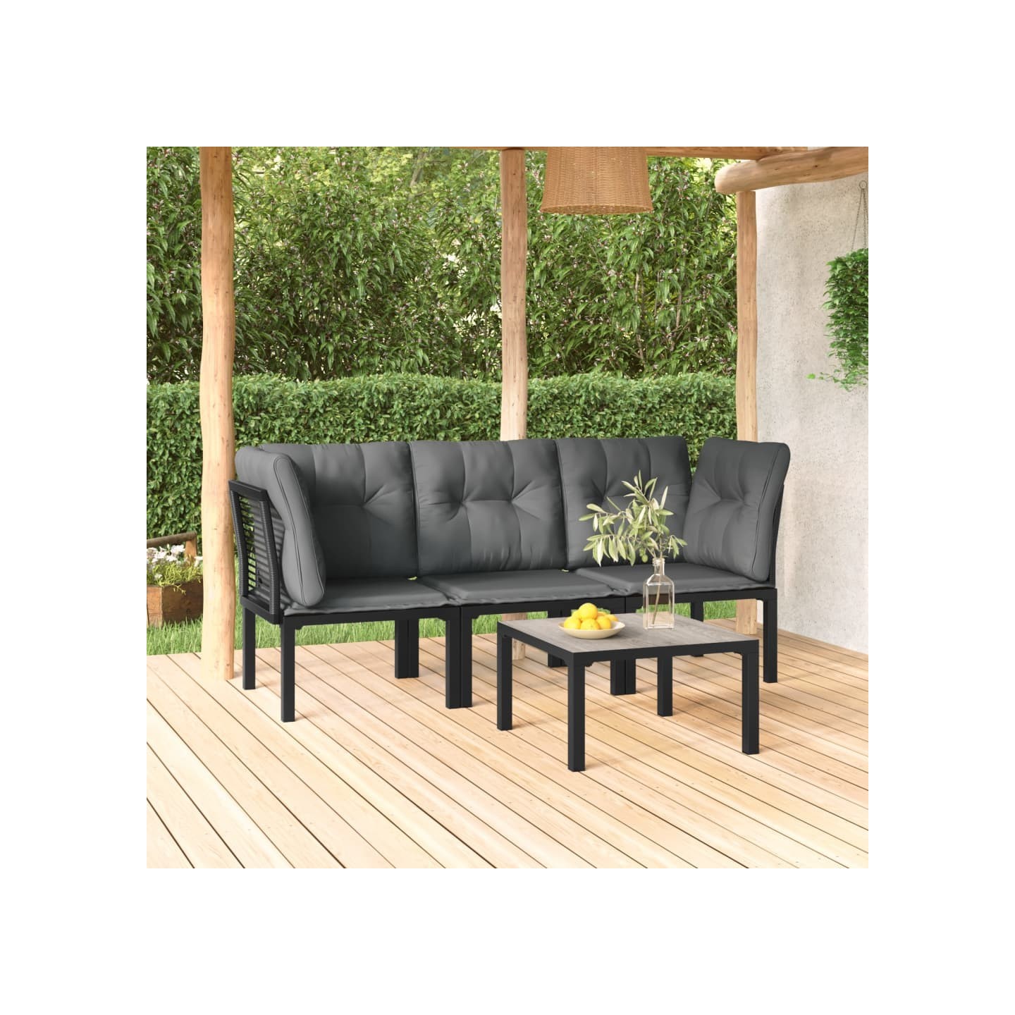 Salon de jardin 4 pcs noir et gris résine tressée