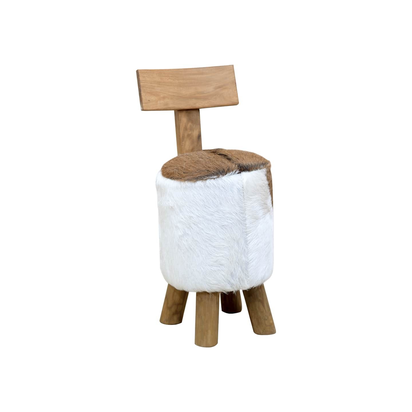 Tabouret cuir de chèvre et Bois de teck solide