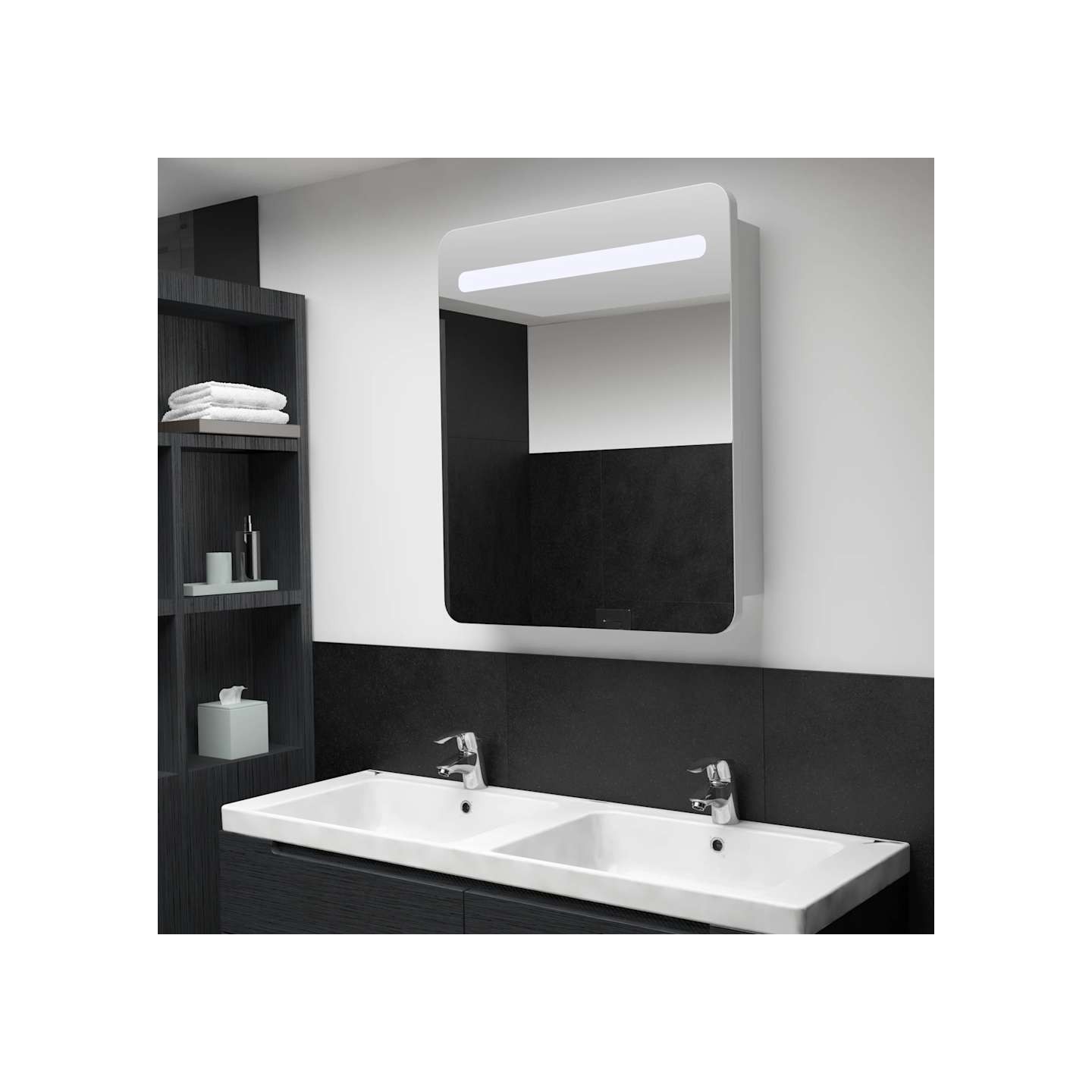 Armoire de salle de bain à miroir LED 68x9x80 cm