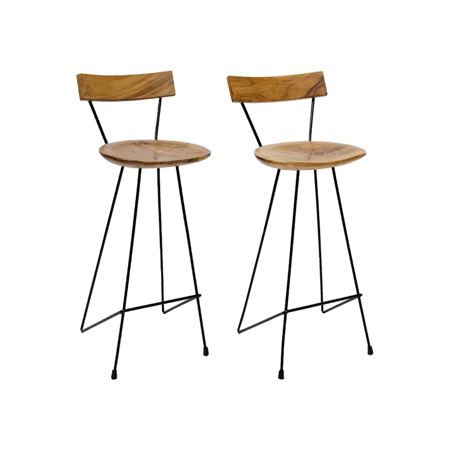 Tabourets de bar lot de 2 bois de teck massif