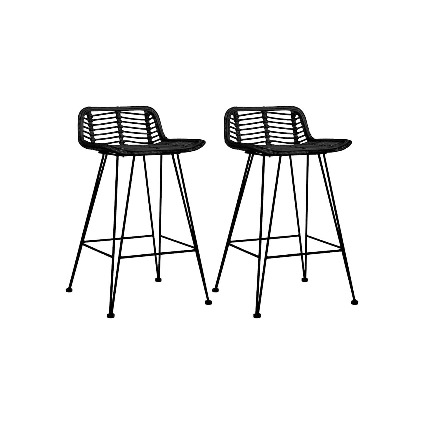 Chaises de bar lot de 2 noir Rotin