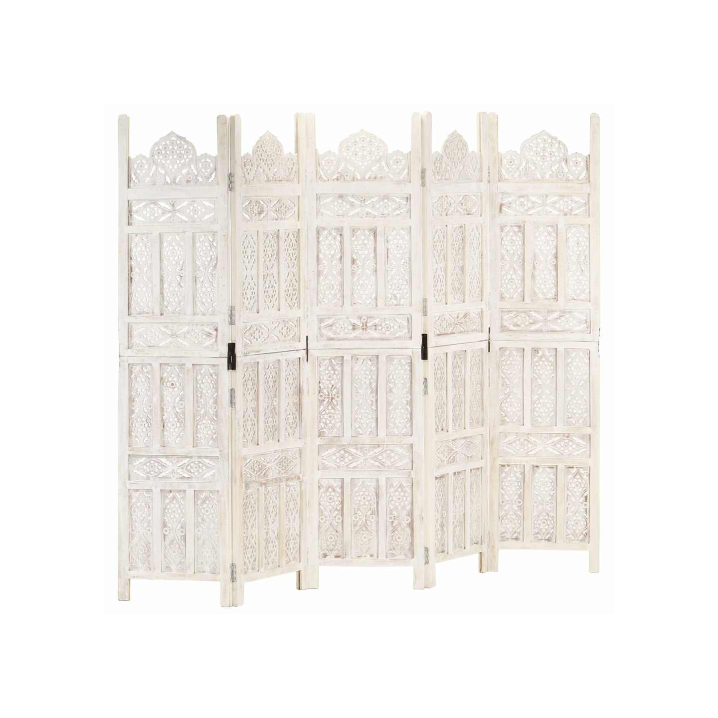 Cloison de séparation 5 panneaux Blanc 200x165 cm Bois manguier