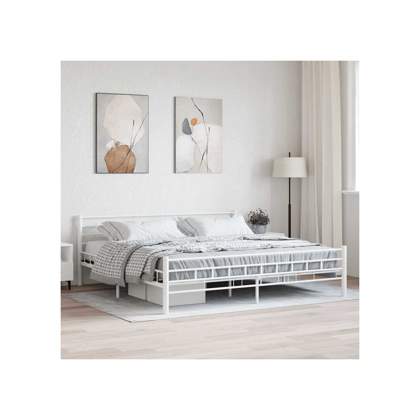 Cadre de lit sans matelas blanc métal 200x200 cm
