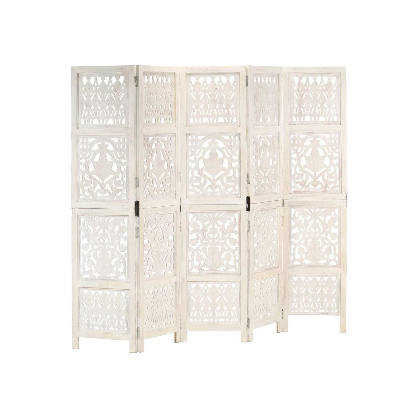 Cloison de séparation 5 panneaux Blanc 200x165 cm Bois manguier