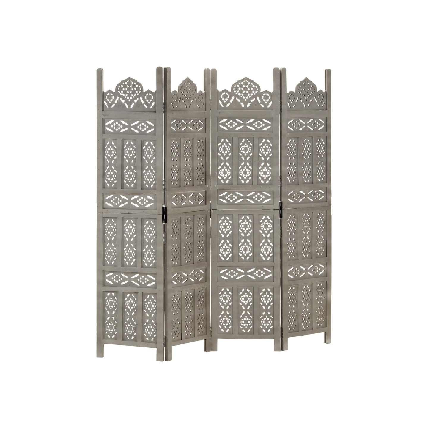 Cloison de séparation 4 panneaux Gris 160x165 cm Bois manguier