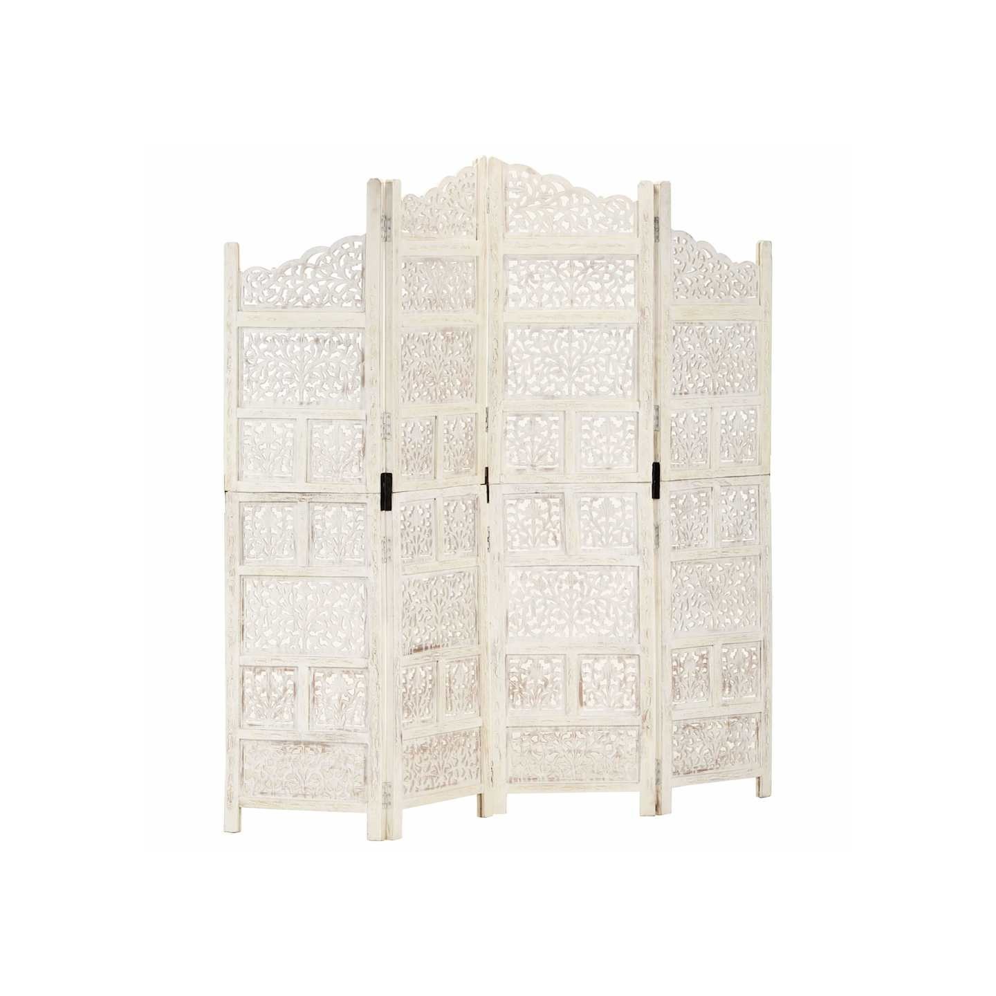 Cloison de séparation 4 panneaux Blanc 160x165 cm Bois manguier